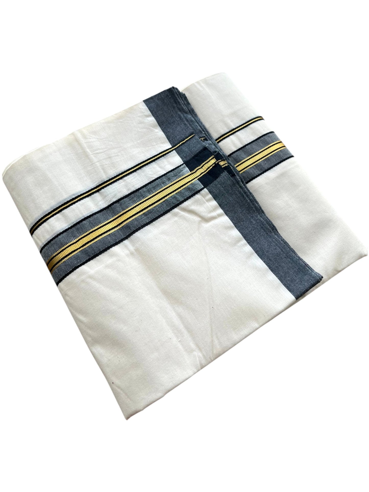 Southloom Pure Cotton Mundu with Golden Lines and Black Border (South Indian Kerala Dhoti)