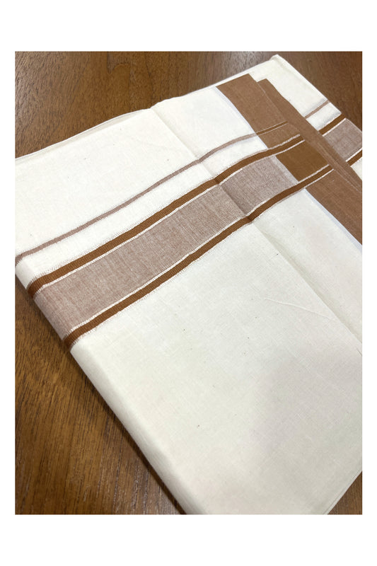 Pure Cotton Double Mundu with Silver Kasavu and Brown Border (South Indian Kerala Dhoti)