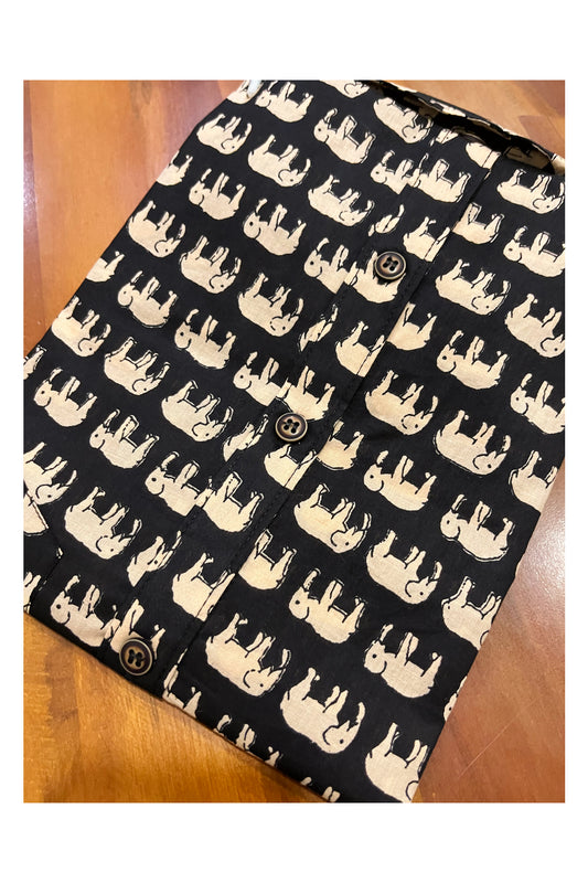 Southloom Jaipur Cotton Black Elephant Hand Block Printed Shirt For Kids (Half Sleeves)