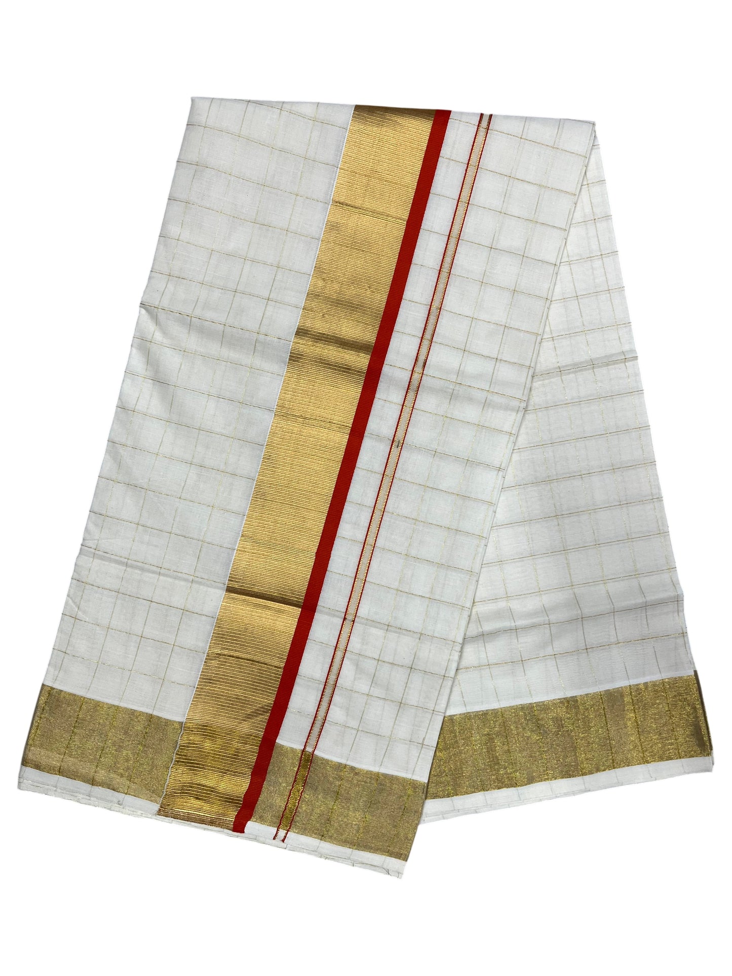 Southloom Pure Cotton  Kerala  Kasavu Woven Check Saree with Orange Border