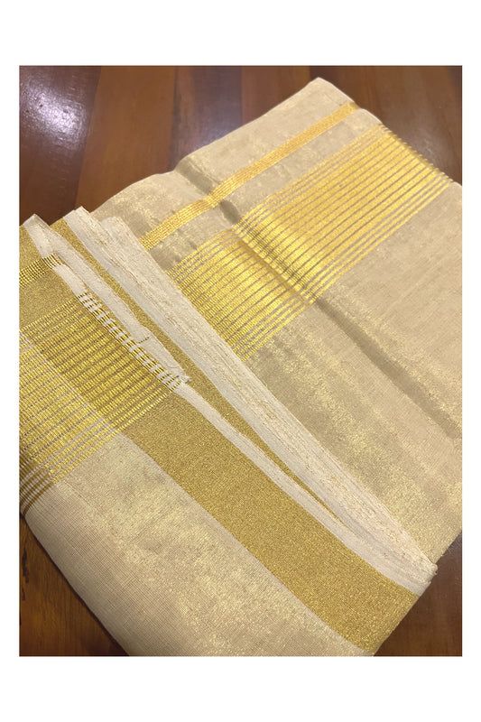 Southloom Super Premium Balaramapuram Handloom Tissue Wedding Mundu with Kasavu Design Border (South Indian Kerala Dhoti)