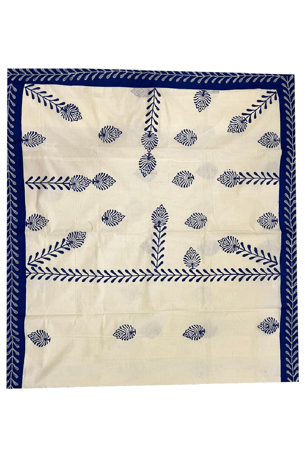 Pure Cotton Onam 2023 Kerala Saree with Hand Block Blue Batik Prints