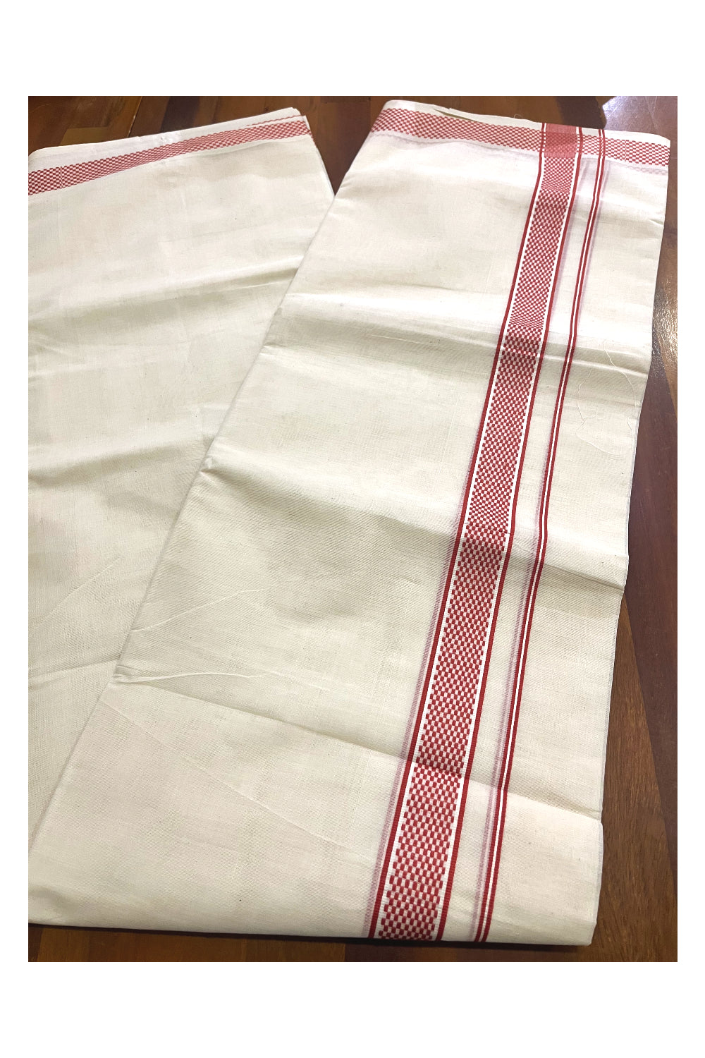 Kerala Pure Cotton Double Mundu with Orange Woven Border