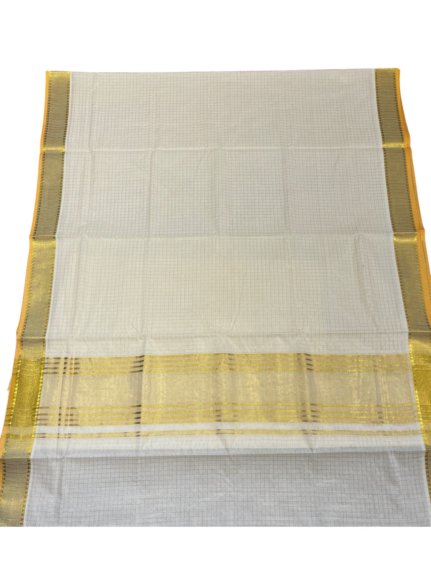 Southloom Pure Cotton Kerala Kasavu Check Design Saree