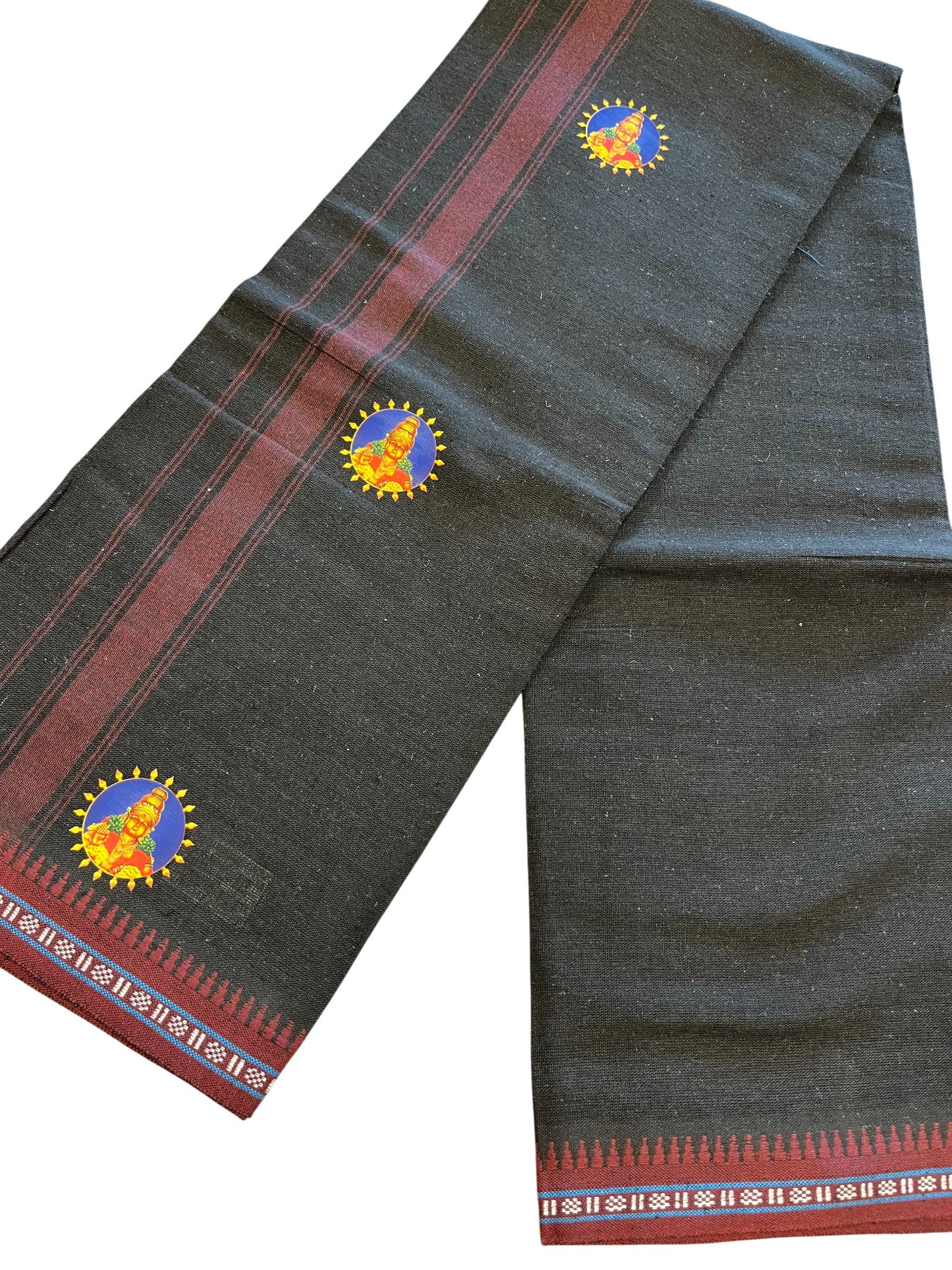 Southloom Black Printed Ayyapan Single Mundu / Otta Mundu  (South Indian Kerala Dhoti)