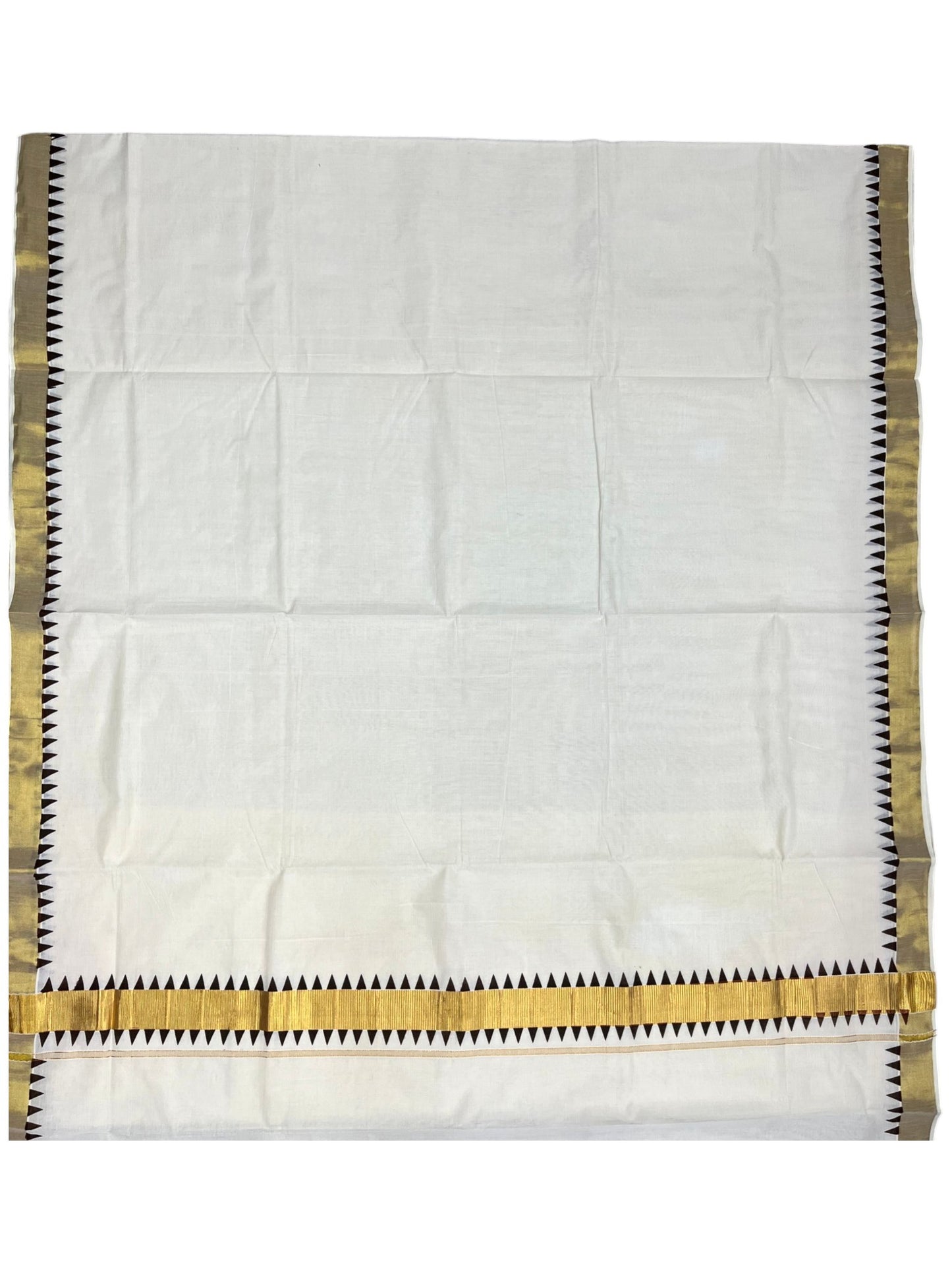 Southloom Cotton Kerala Kasavu Saree with Brown Tample Design Border