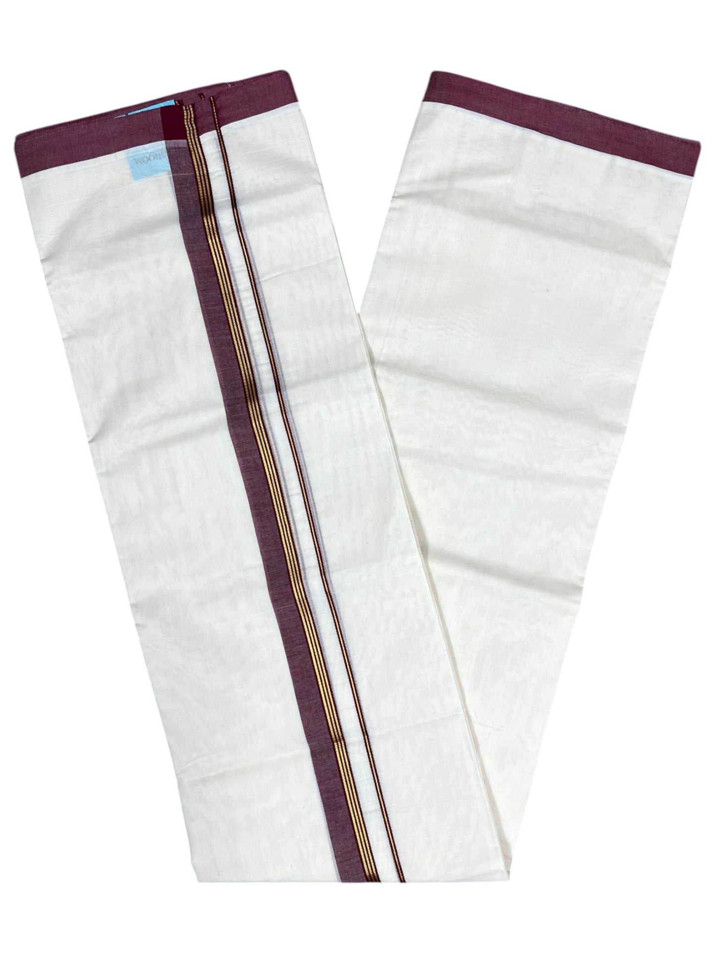 Southloom Pure Cotton Mundu with Gold Lines and Maroon Border (South Indian Kerala Dhoti)