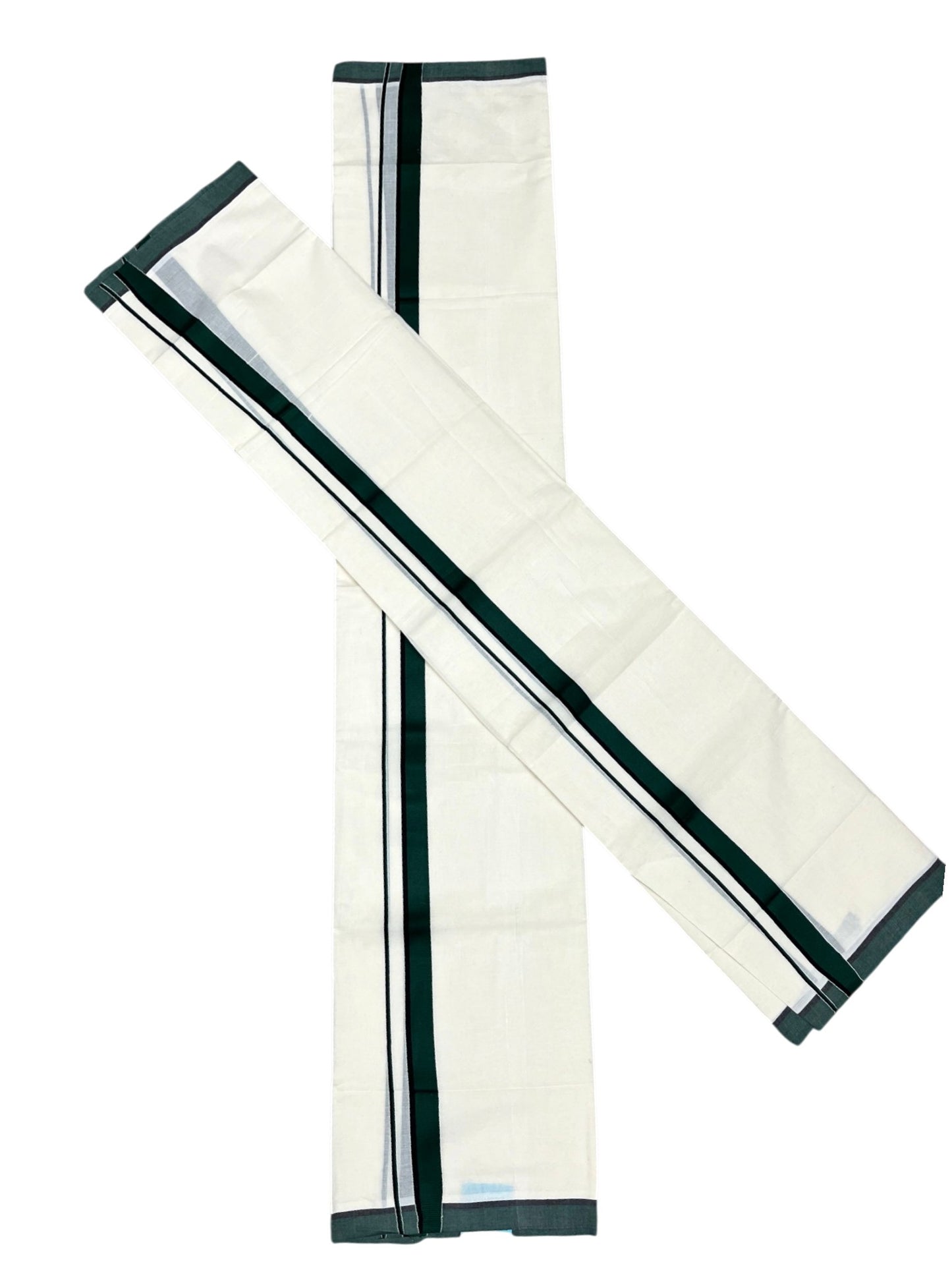 Southloom Pure Cotton Kerala Single Set Mundu (Mundum Neriyathum) Dark Green & Black Border in 2.80 Mtrs SL345