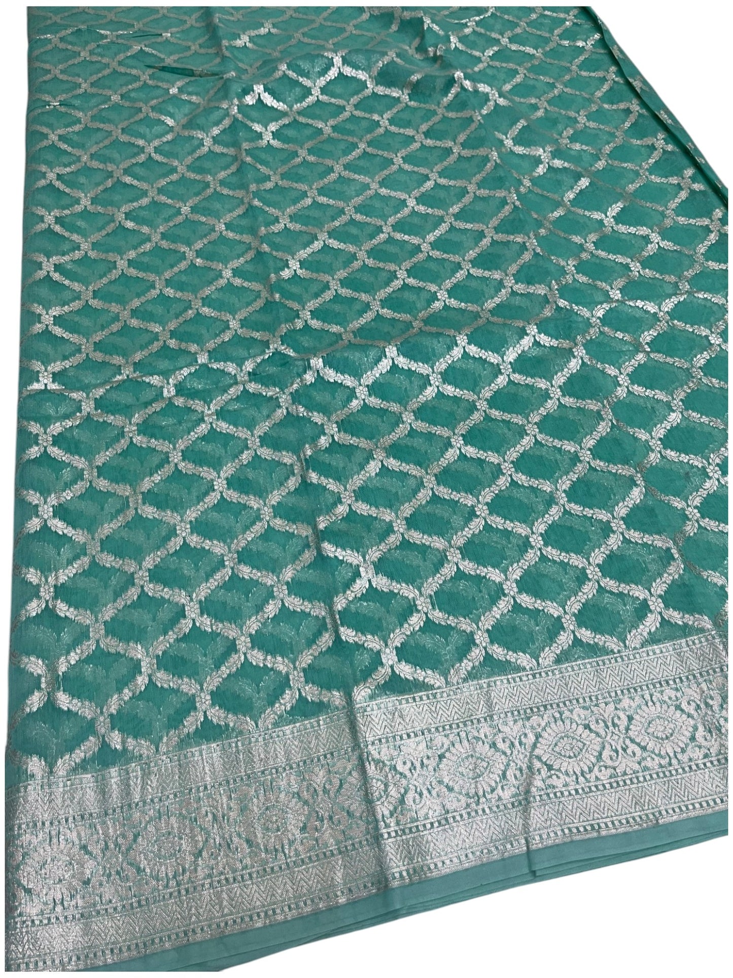 Southloom Cotton Banarasi Silk Saree with Woven Work on Body and Borders (Green)