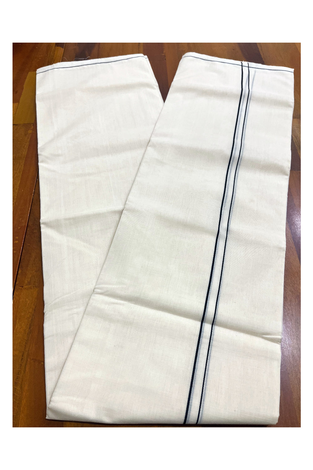 Premium Balaramapuram Handloom Unakkupaavu Cotton Double Mundu with Black Eerkkil Border (Onam 2024 Collection)