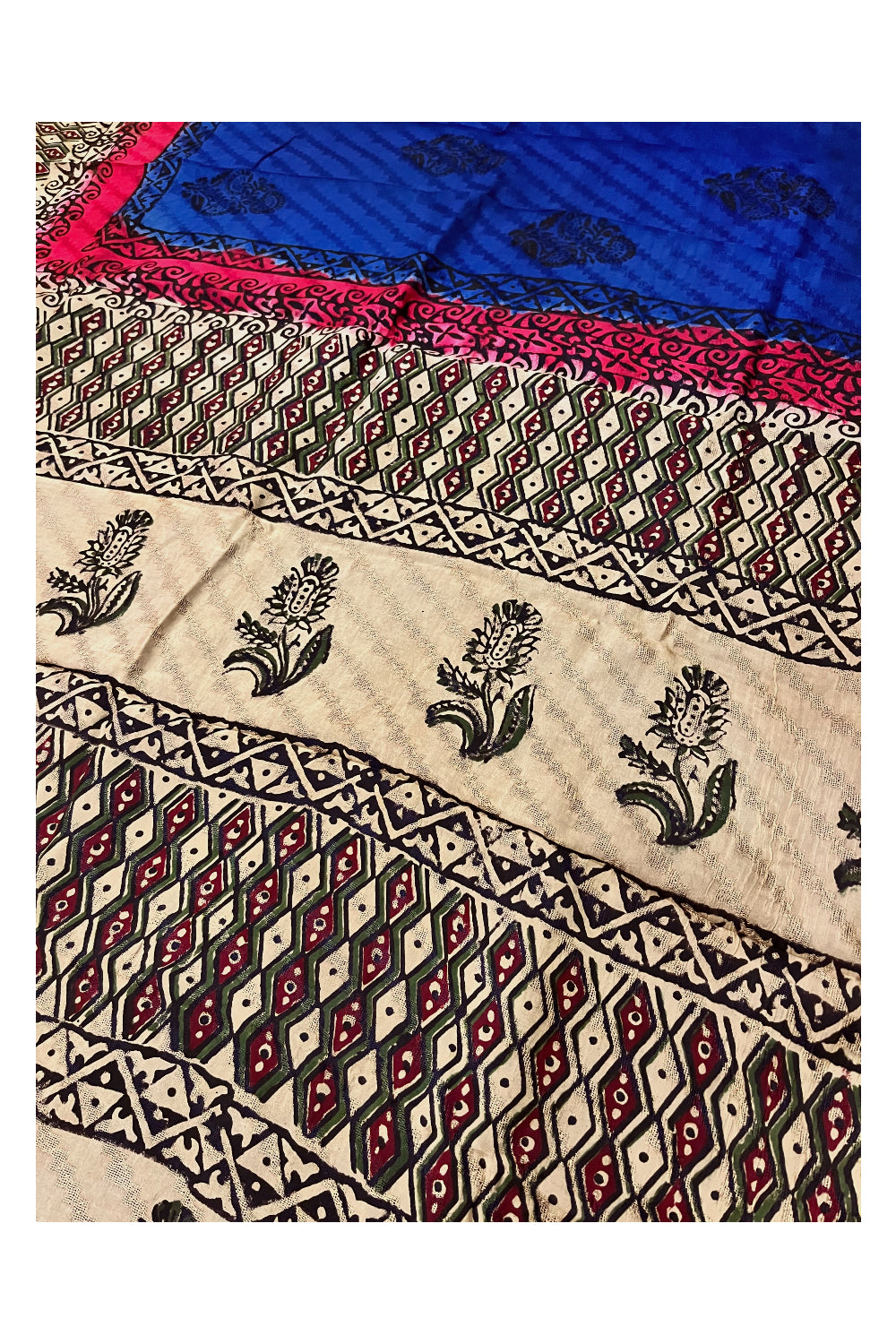 Southloom Blue Crepe Fabric Saree with Brown Printed Blouse Piece