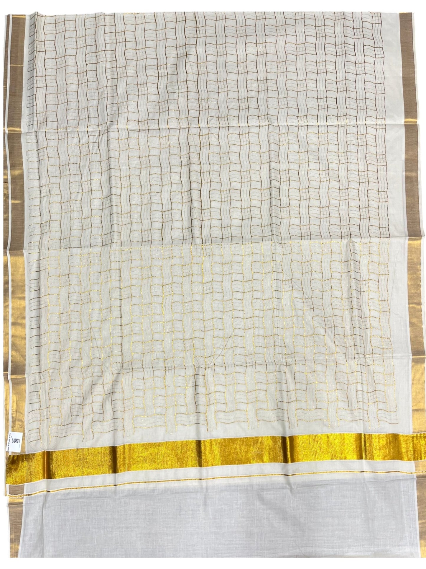 Southloom Cotton Kerala Kasavu Saree with Golden Embroidery Work on Body
