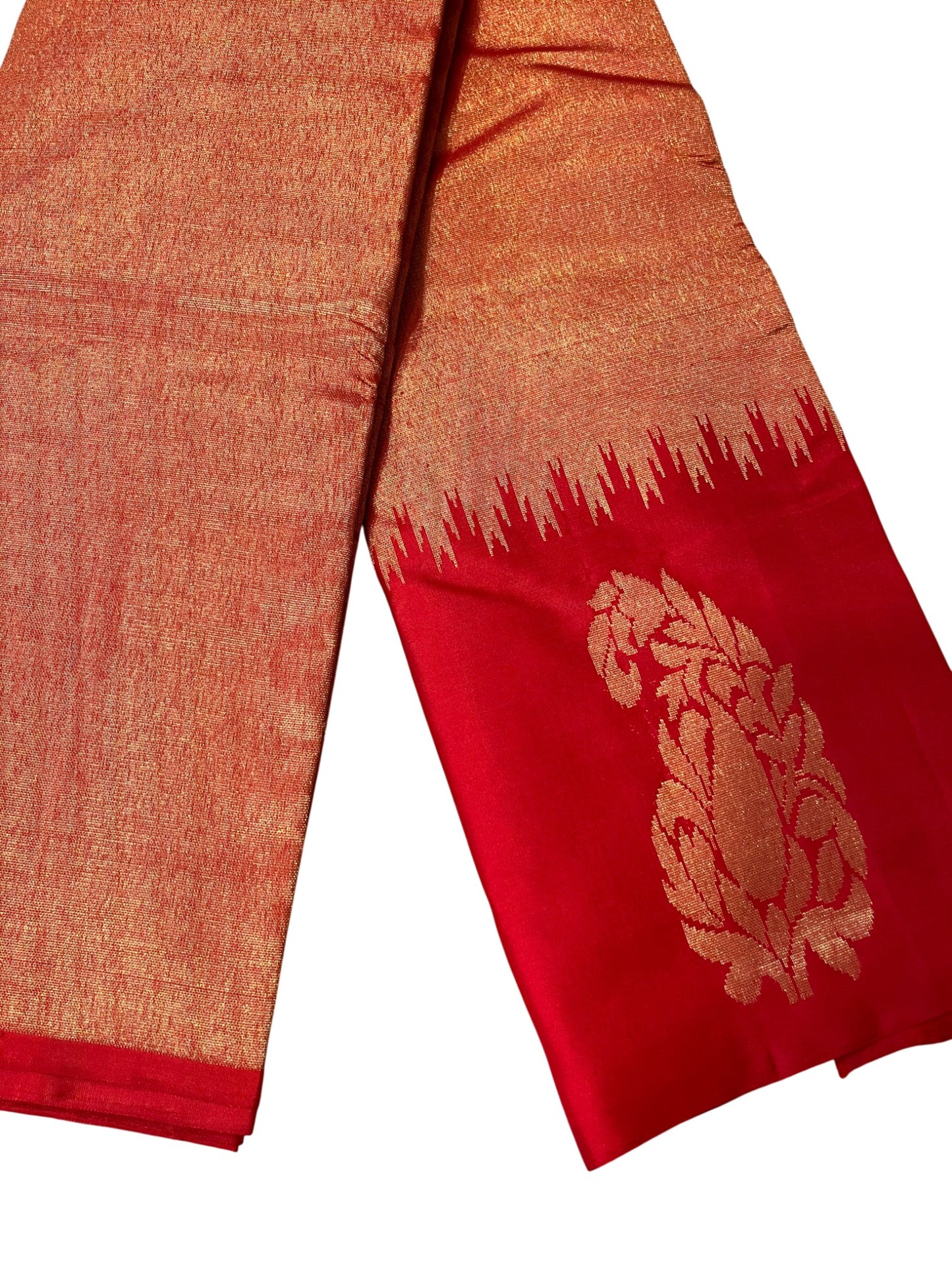 Southloom Pure Handloom Bridal Kanchipuram Silk Saree with Korvai Work (Red)