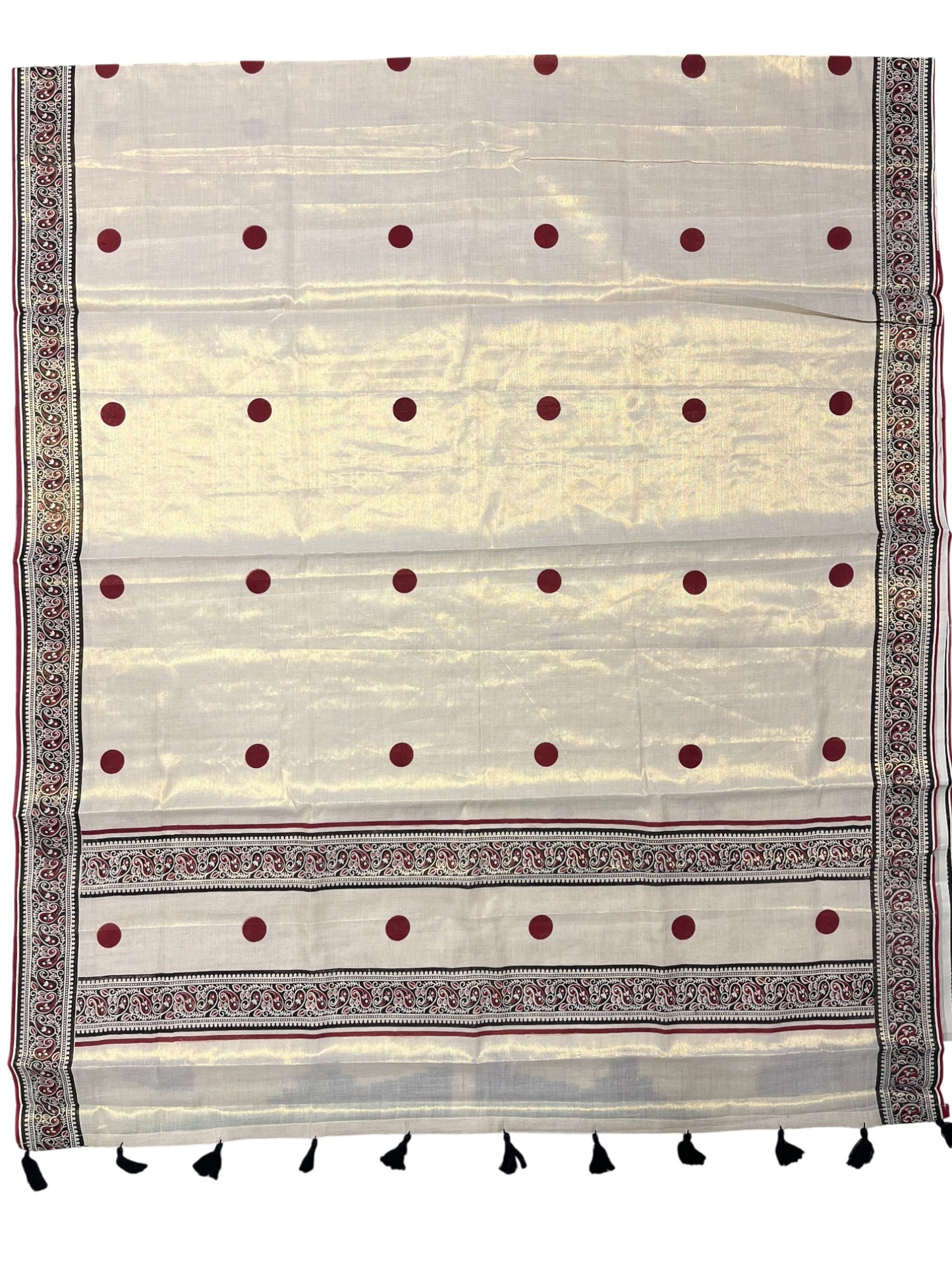 Southloom Kerala Tissue Kasavu Saree With Maroon Polka Dots on Body