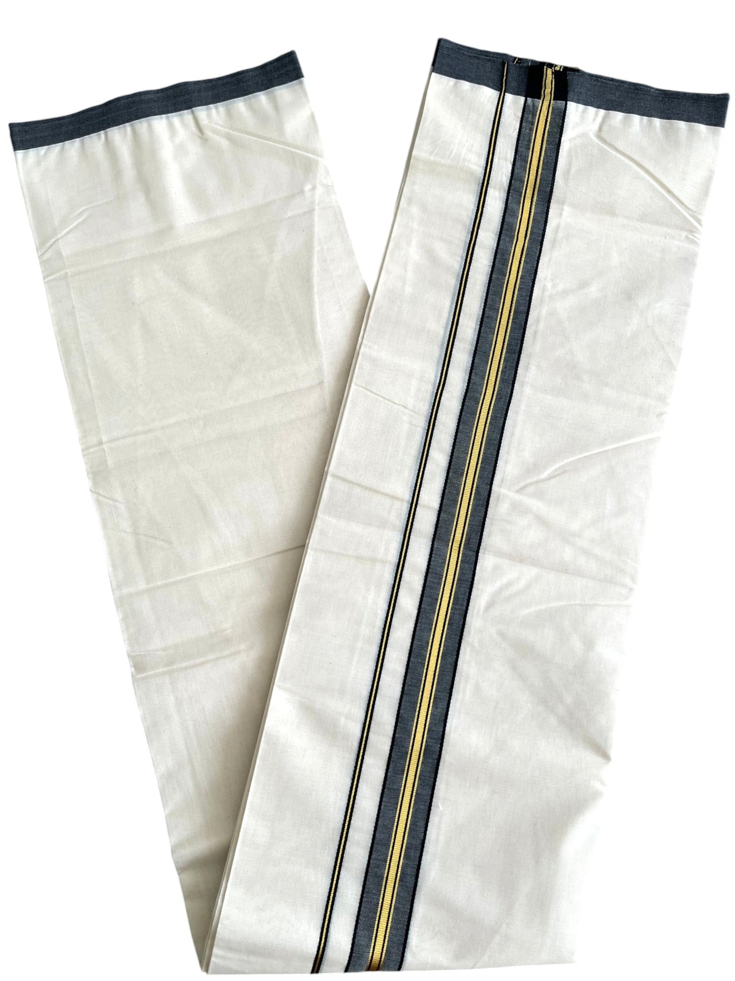 Southloom Pure Cotton Mundu with Golden Lines and Black Border (South Indian Kerala Dhoti)