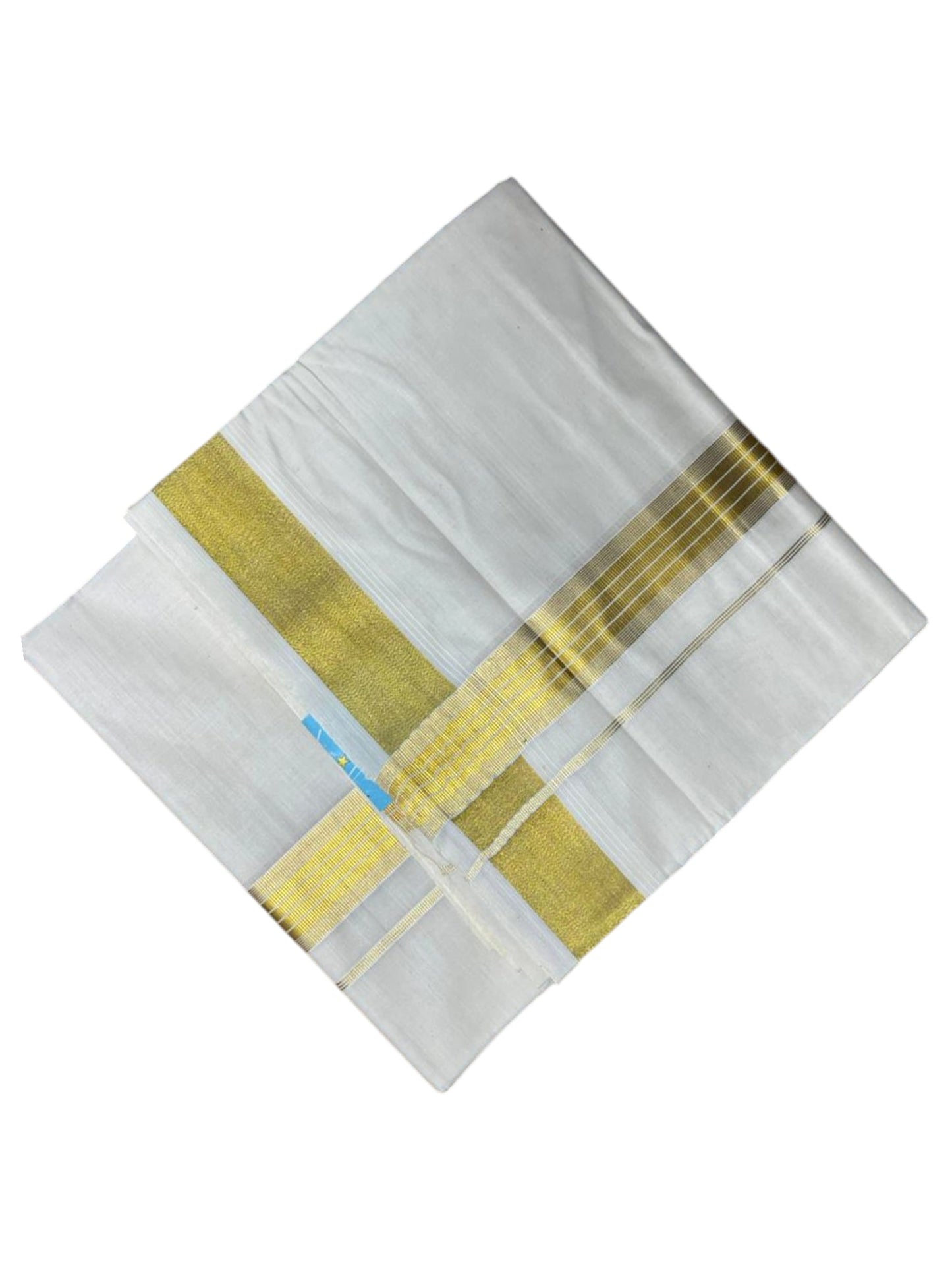 Southloom Kerala Pure Cotton Double Mundu with Gold Line Border (South Indian Dhoti)