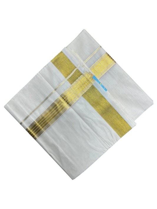 Southloom Kerala Pure Cotton Double Mundu with Gold Line Border (South Indian Dhoti)