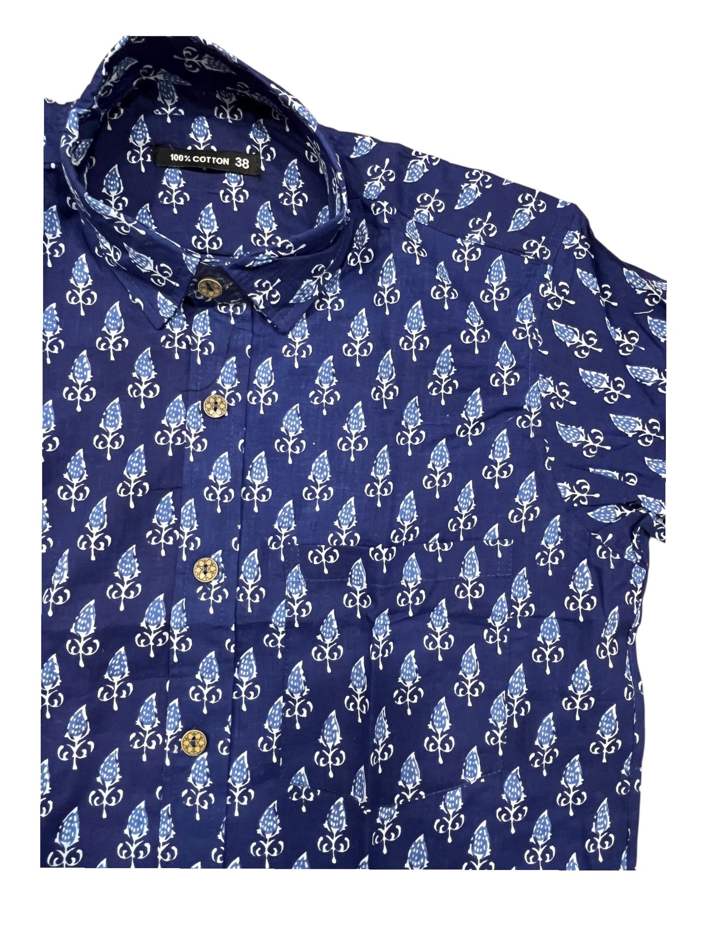 Southloom Jaipur Pure Cotton Block Printed Shirt for Men (Medium)