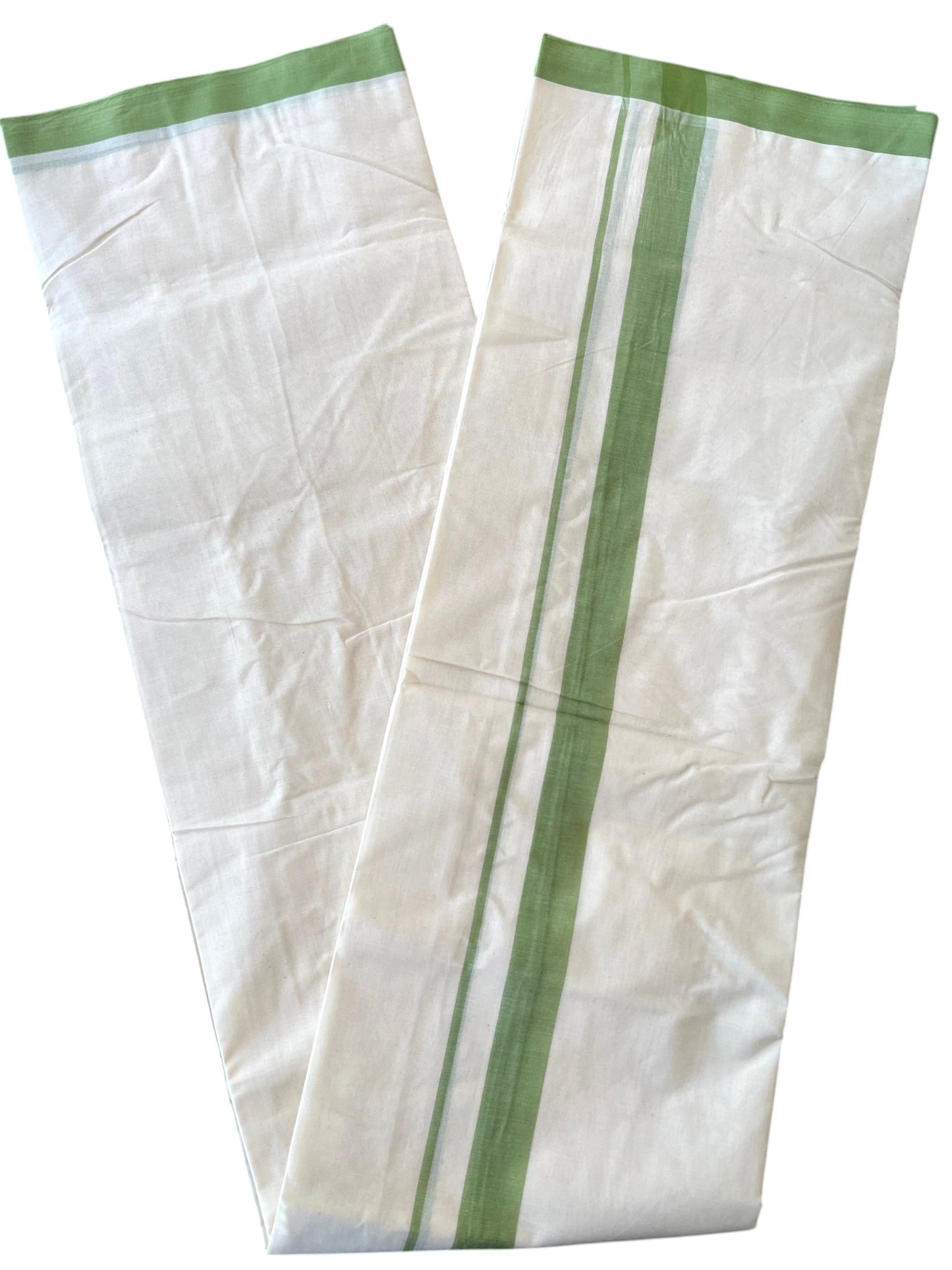 Southloom Kerala Pure Cotton Double Mundu with Green Border (South Indian Kerala Dhoti)