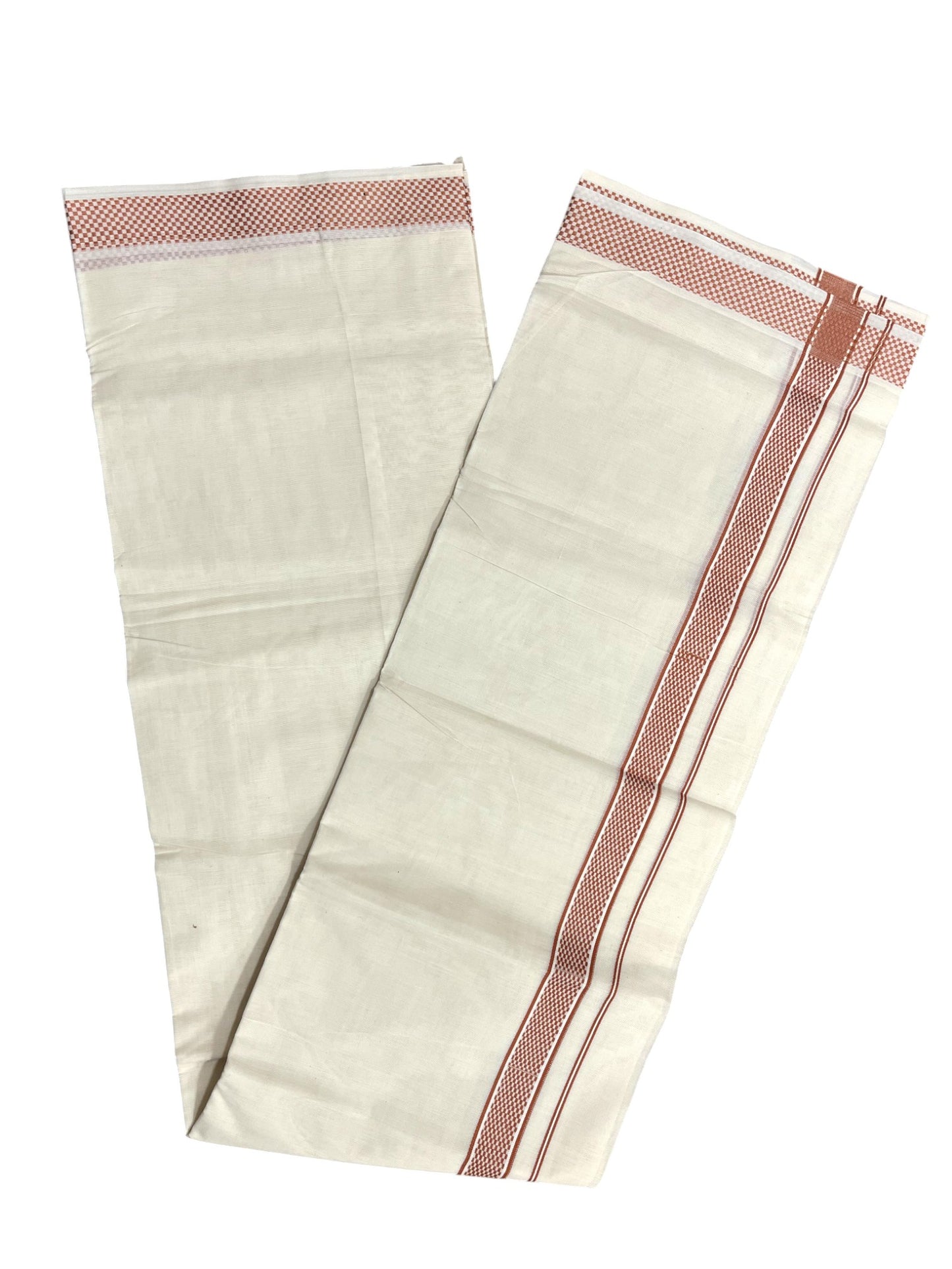 Southloom Kerala Pure Cotton Double Mundu with Orange Border (South Indian Dhoti)
