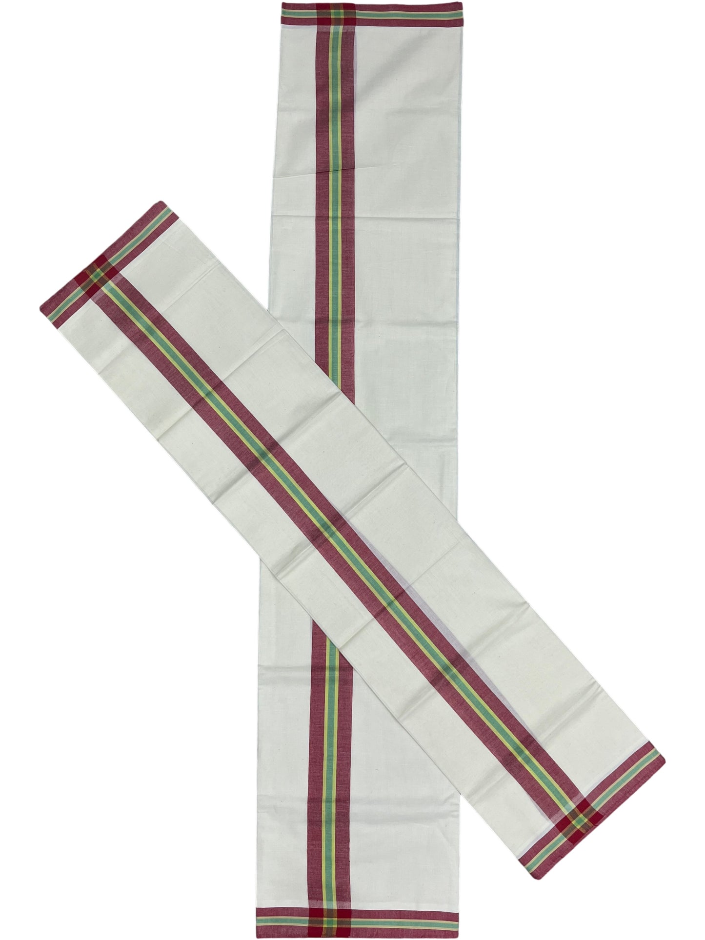 Southloom Kerala Mulloth Cotton Single Mundum Neriyathum with Red and Yellow Border