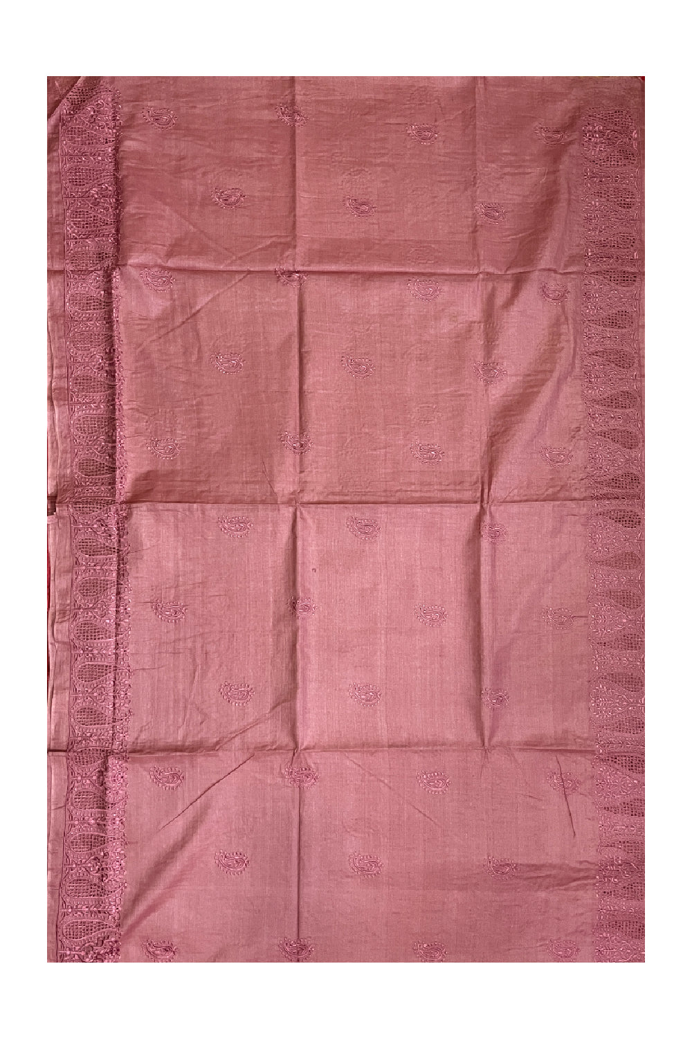 Southloom Pure Tussar Pink Designer Saree with Thread Work Border