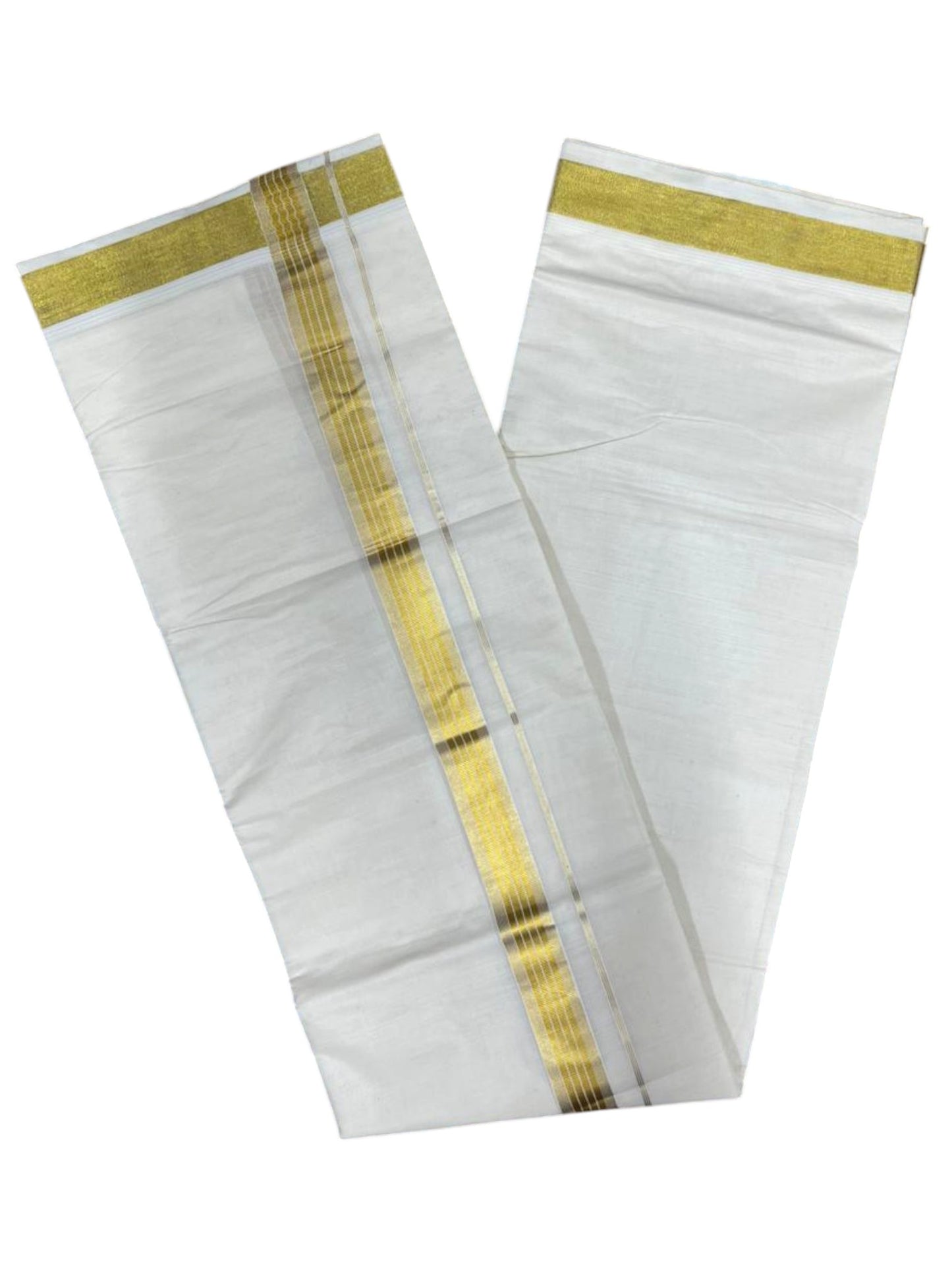 Southloom Kerala Pure Cotton Double Mundu with Gold Line Border (South Indian Dhoti)