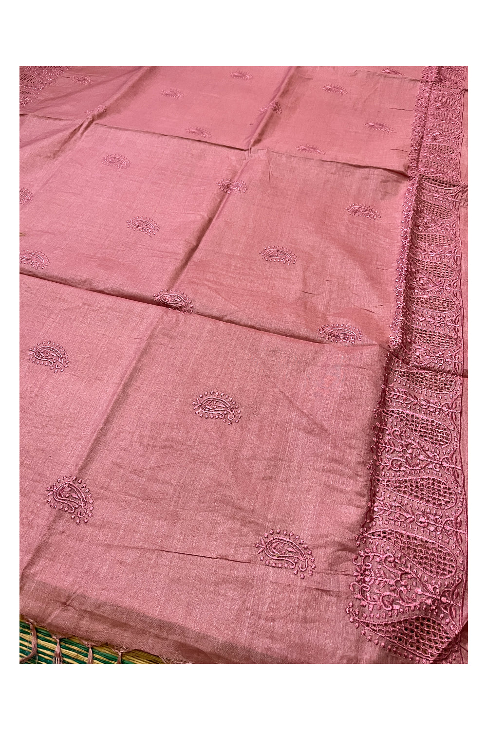 Southloom Pure Tussar Pink Designer Saree with Thread Work Border