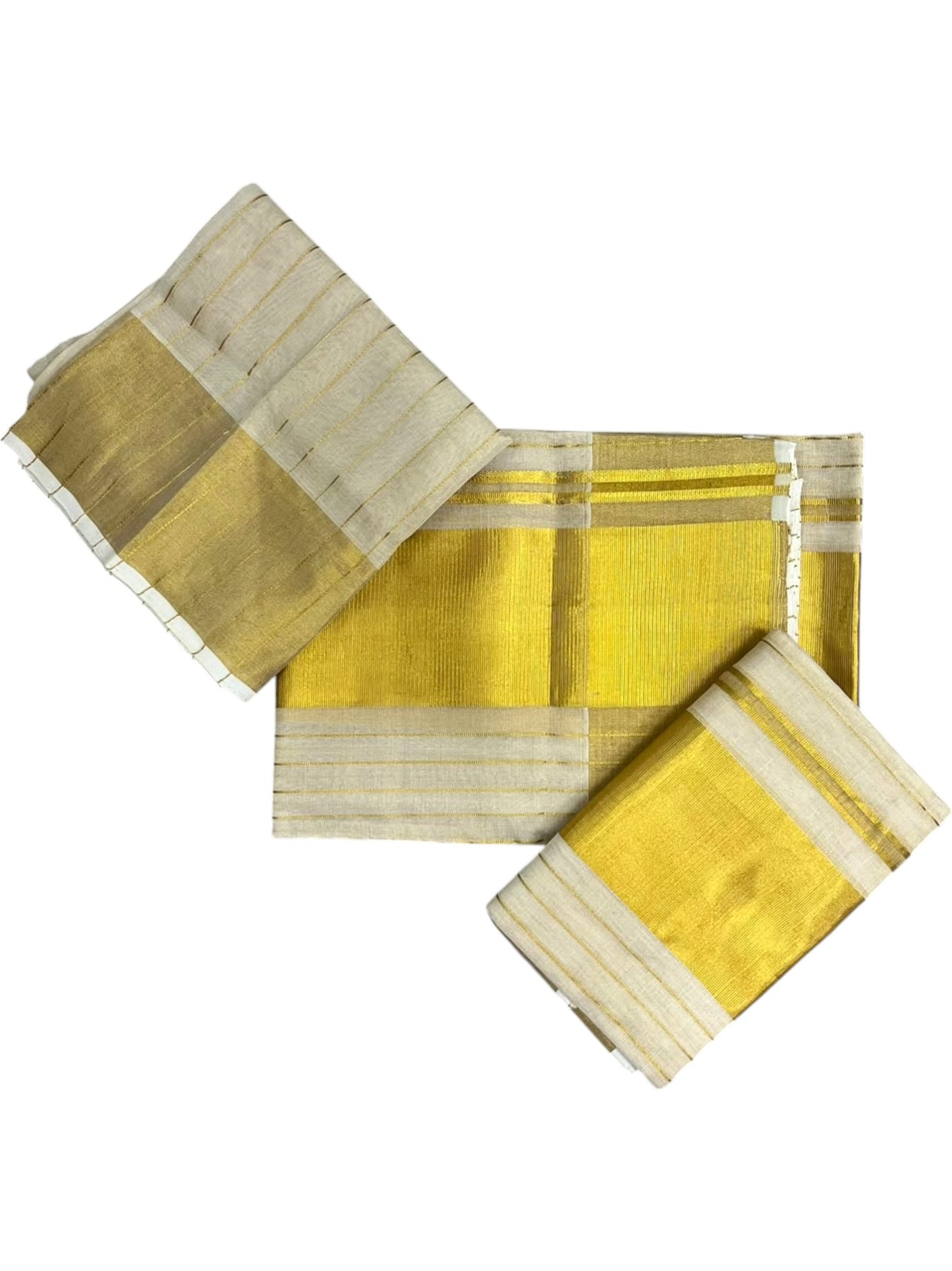 Southloom Premium Tissue Handloom Stripes Set Mundu with Kasavu Border (2.80 Mtr) SL632