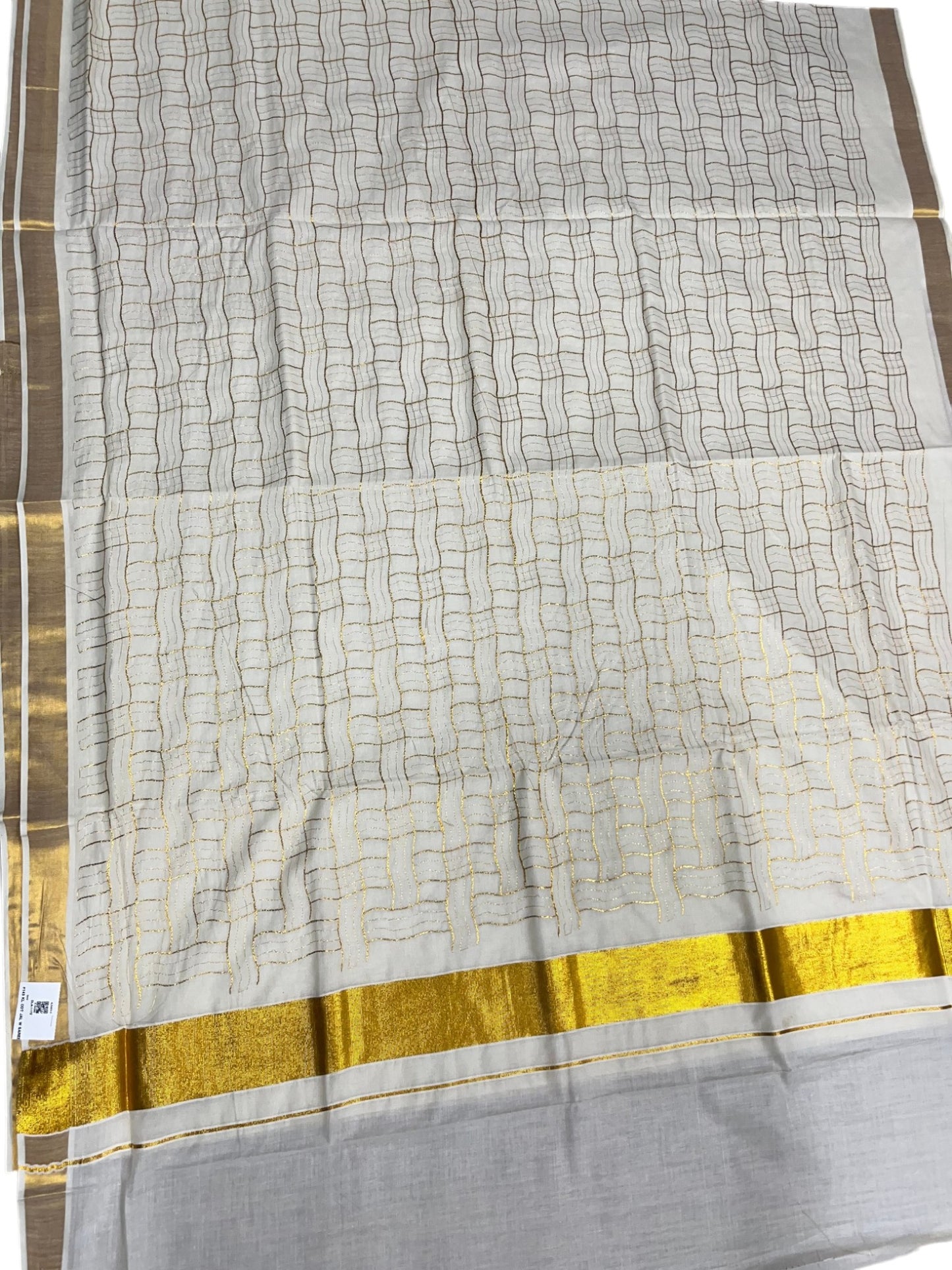 Southloom Cotton Kerala Kasavu Saree with Golden Embroidery Work on Body
