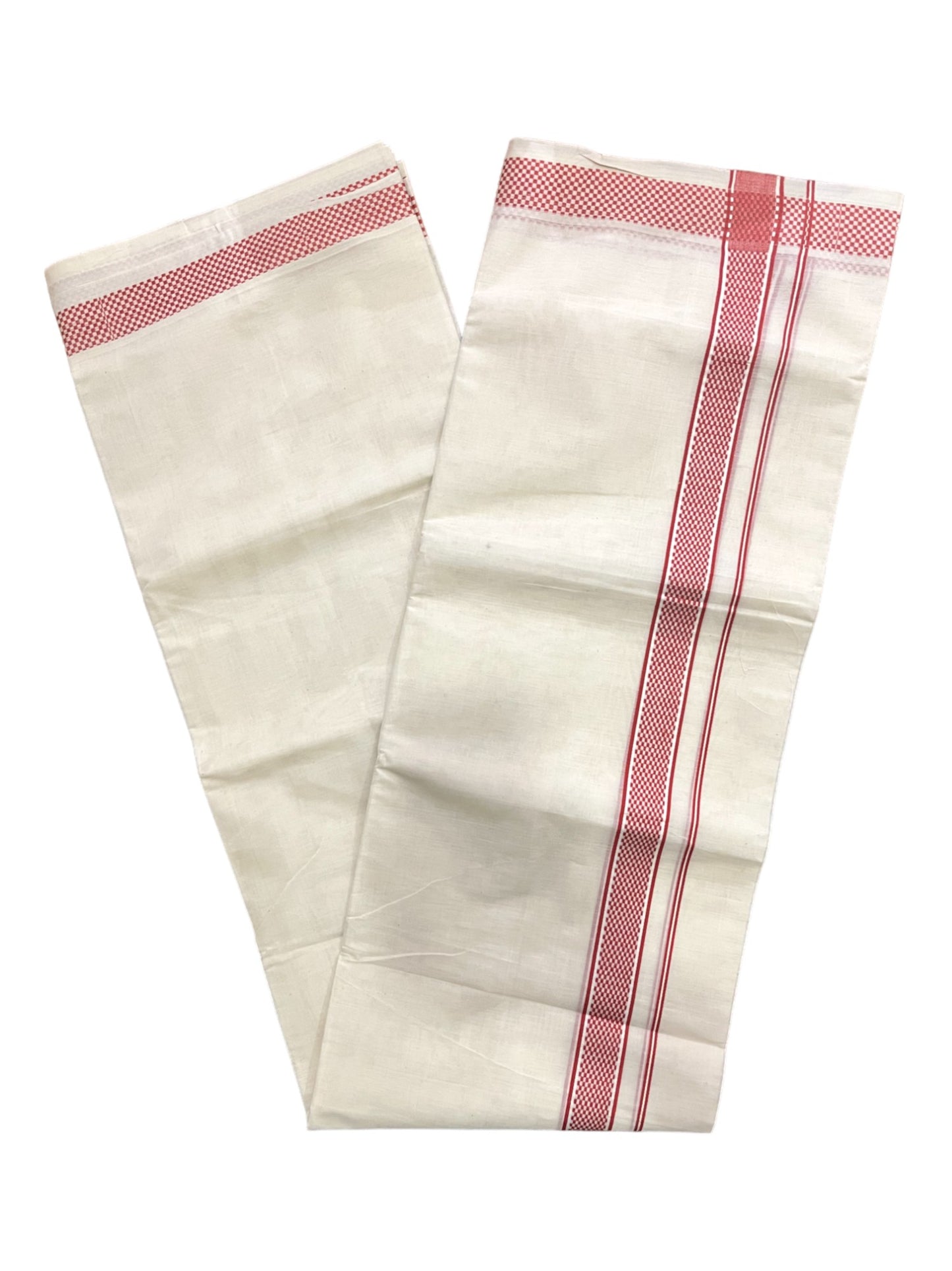 Kerala Pure Cotton Double Mundu with Orange Woven Border