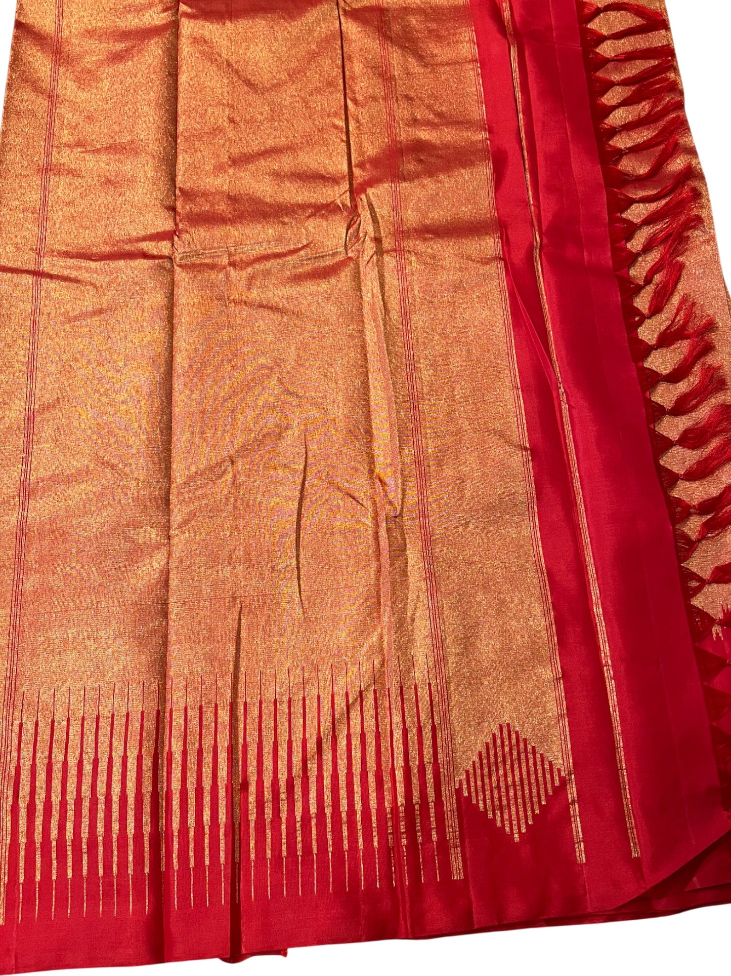 Southloom Pure Handloom Bridal Kanchipuram Silk Saree with Korvai Work (Red)