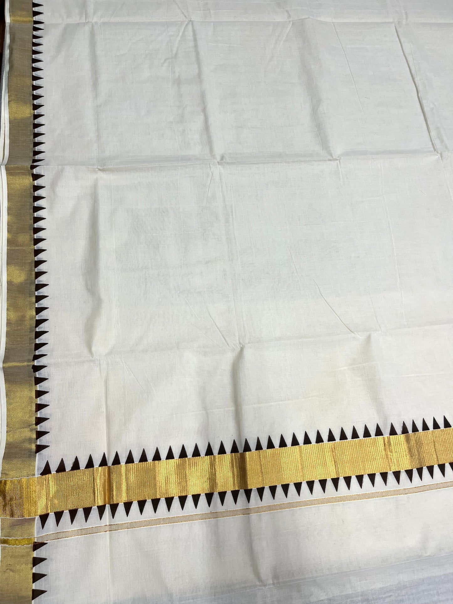 Southloom Cotton Kerala Kasavu Saree with Brown Tample Design Border