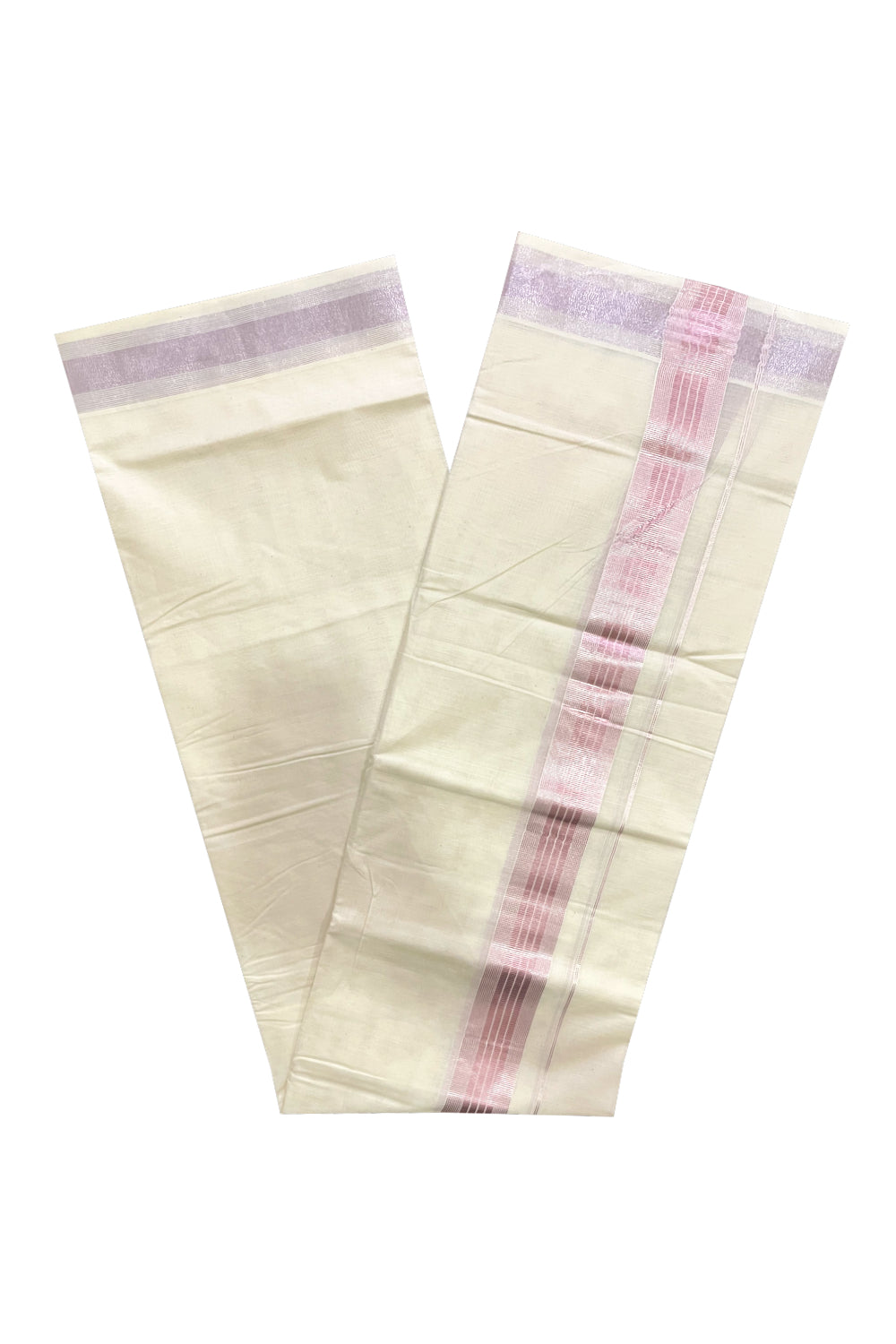 Pure Cotton Kerala Double Mundu with Rose Copper Kasavu Border (South Indian Kerala Dhoti)