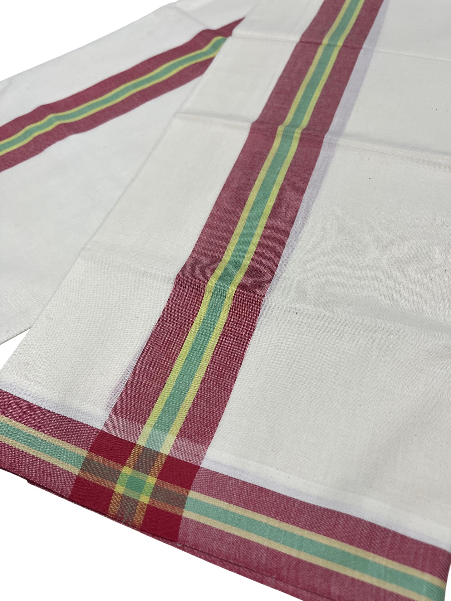 Southloom Kerala Mulloth Cotton Single Mundum Neriyathum with Red and Yellow Border