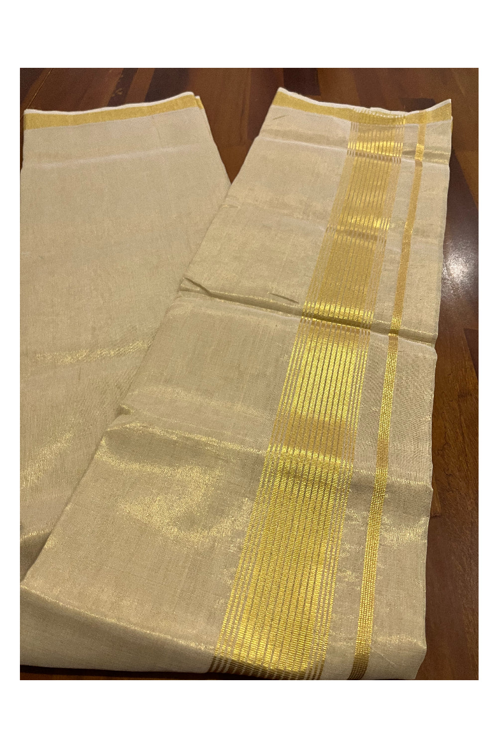 Southloom Super Premium Balaramapuram Handloom Tissue Wedding Mundu with Kasavu Design Border (South Indian Kerala Dhoti)