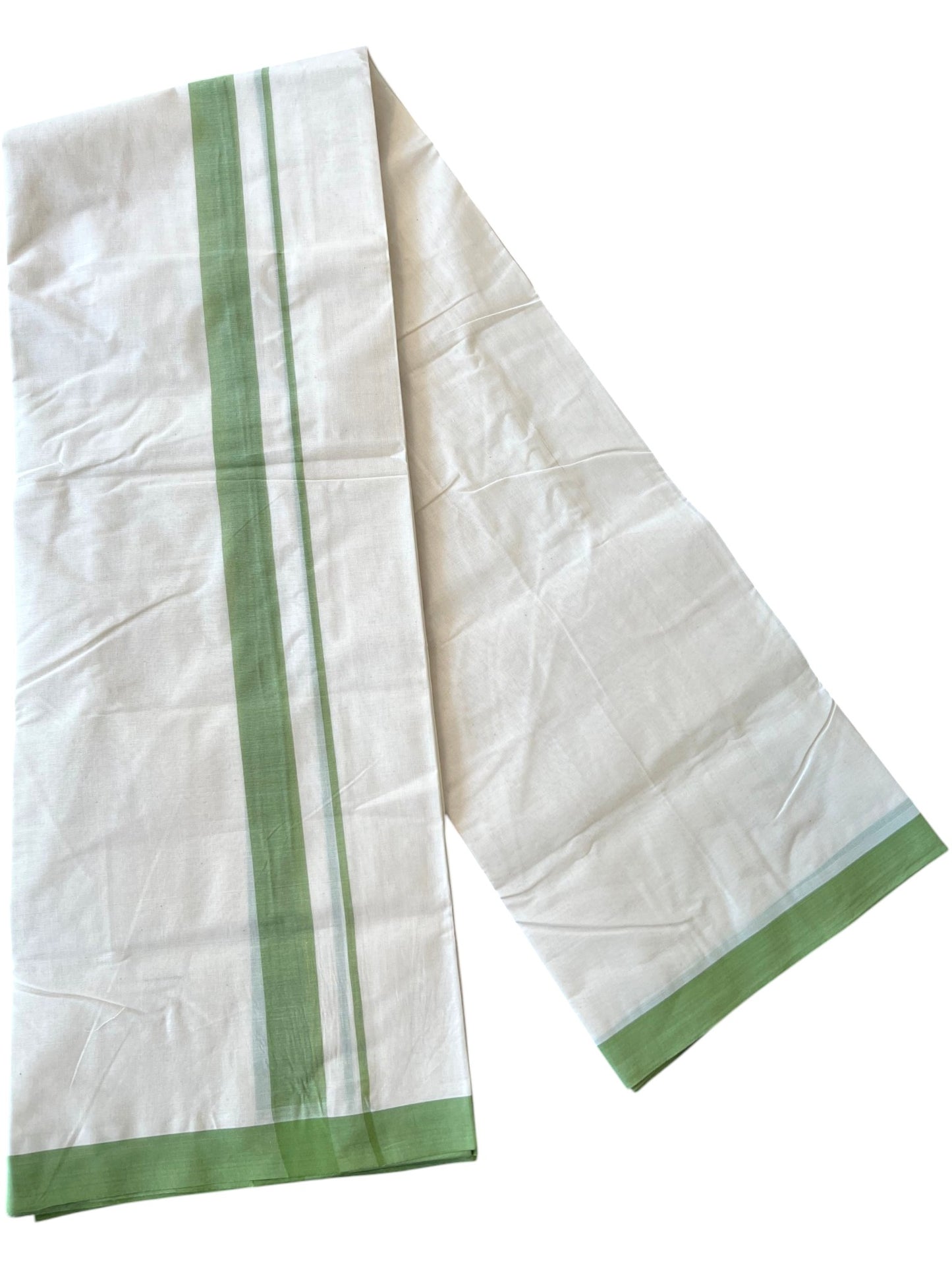 Southloom Kerala Pure Cotton Double Mundu with Green Border (South Indian Kerala Dhoti)