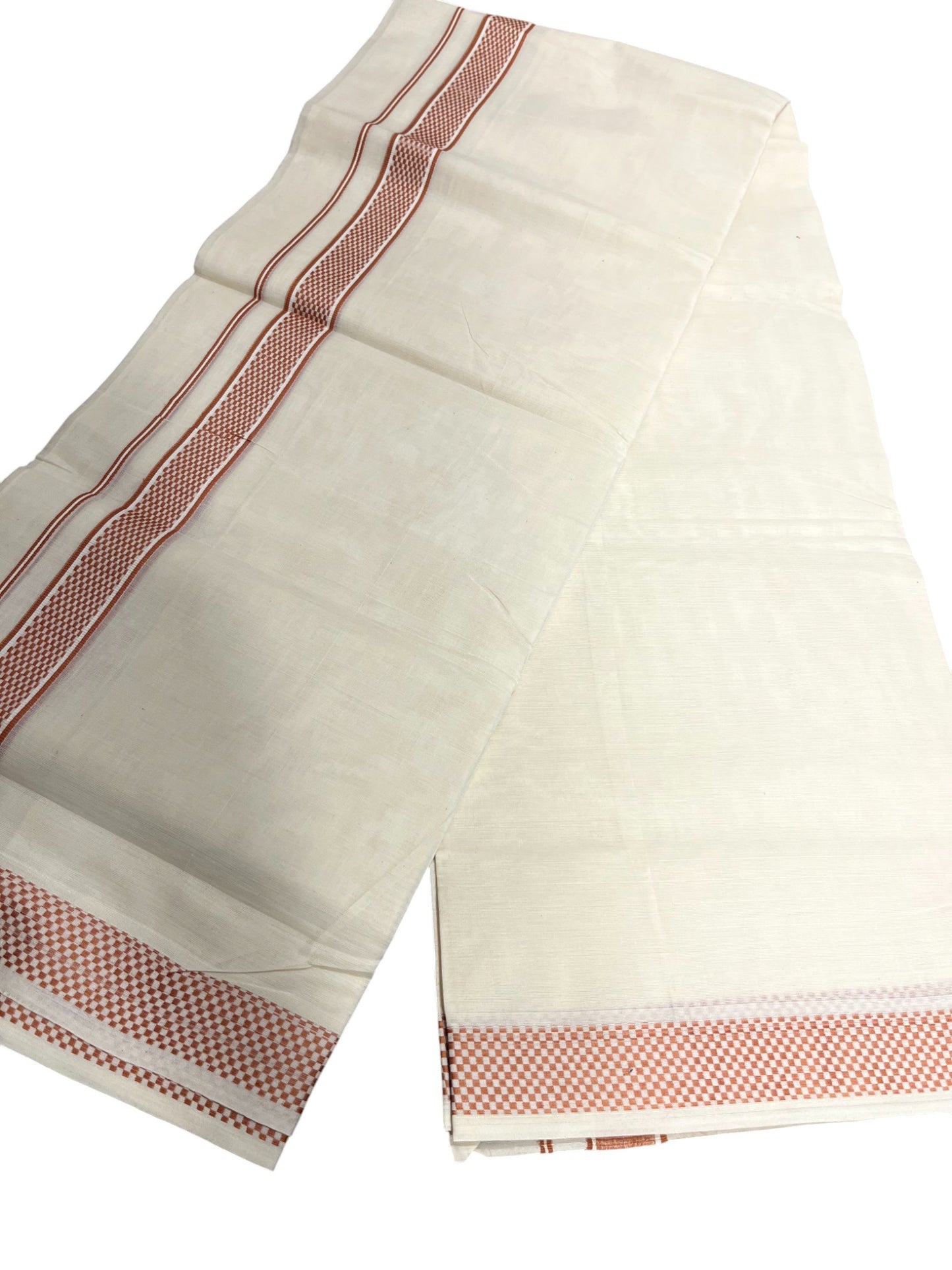 Southloom Kerala Pure Cotton Double Mundu with Orange Border (South Indian Dhoti)