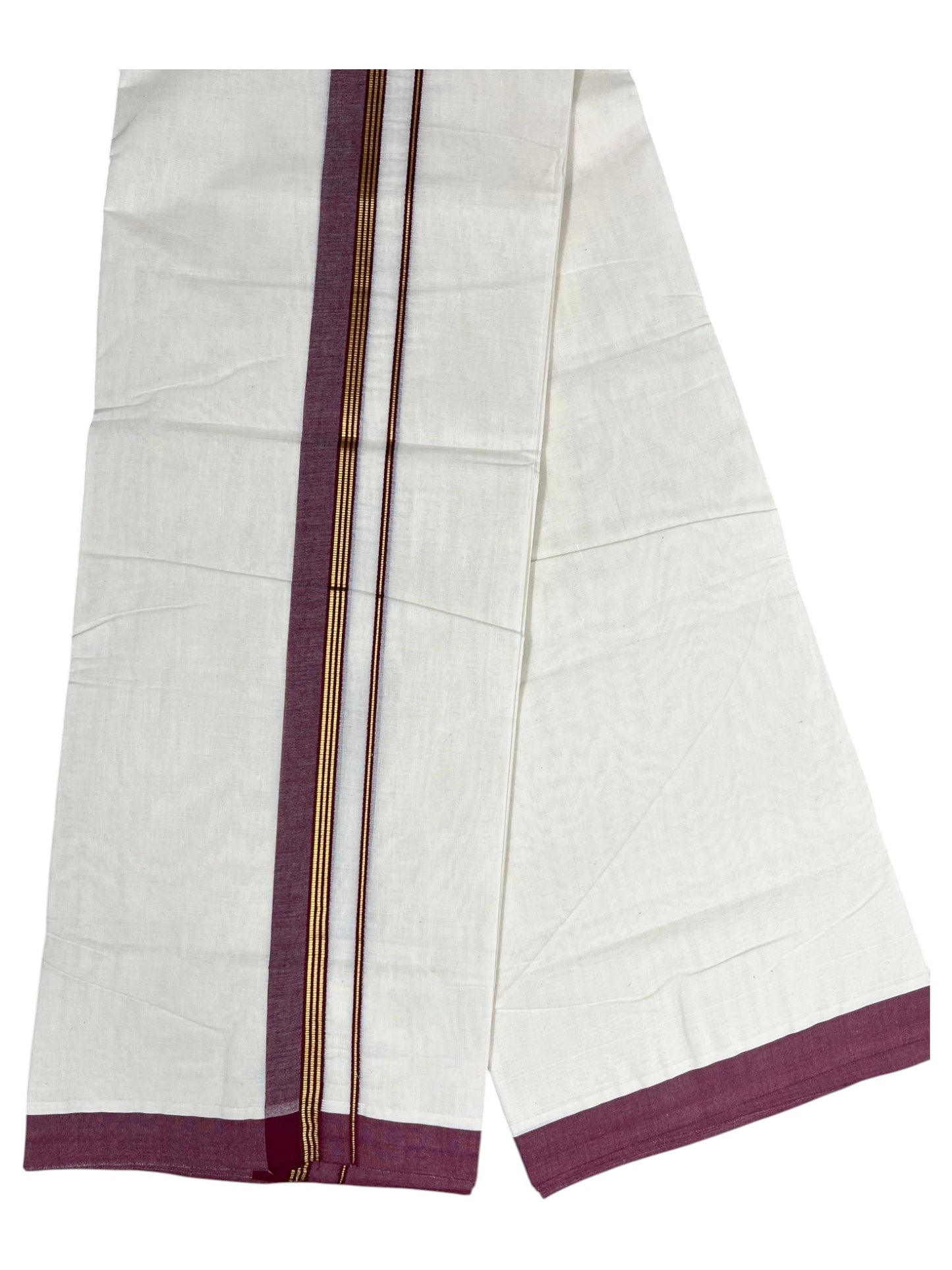 Southloom Pure Cotton Mundu with Gold Lines and Maroon Border (South Indian Kerala Dhoti)