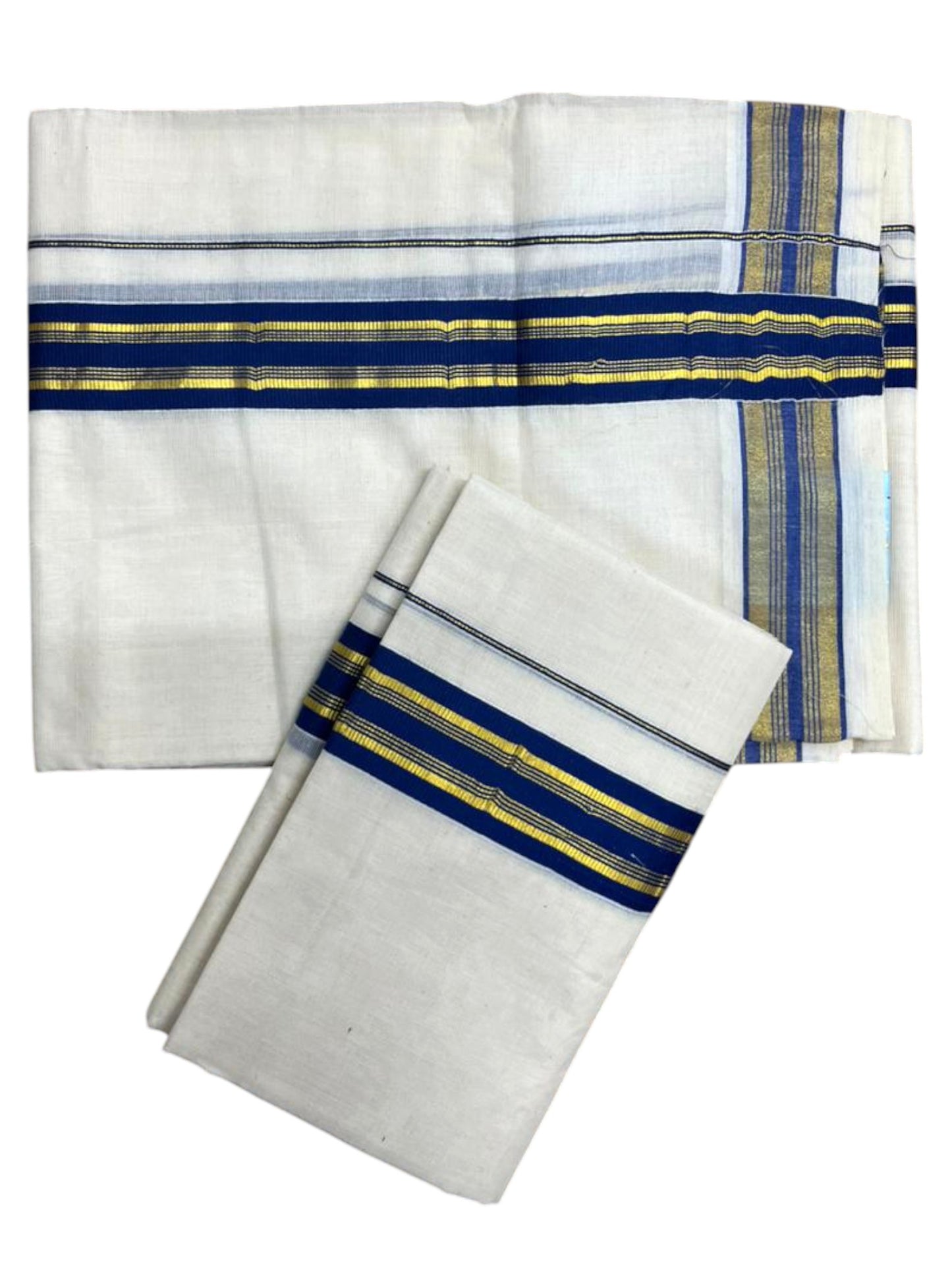 Southloom Kerala Cotton Single Set Mundu (Mundum Neriyathum) with Kasavu and  Green Border in 2.80 Mtrs SLKK SL470