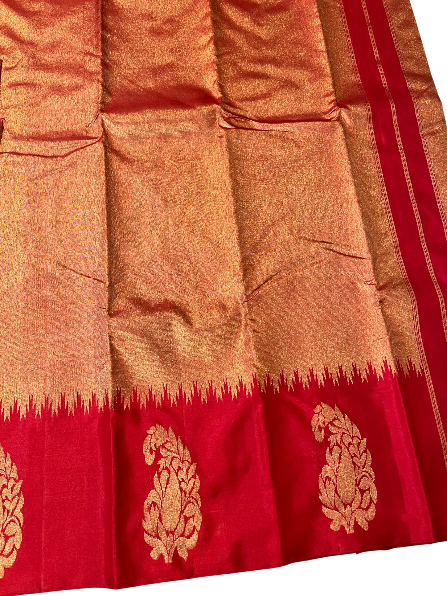 Southloom Pure Handloom Bridal Kanchipuram Silk Saree with Korvai Work (Red)