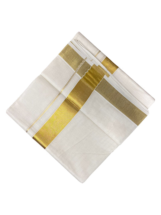 Southloom Pure Cotton Double Mundu With Gold Kasavu Border (South Indian Kerala Dhoti)