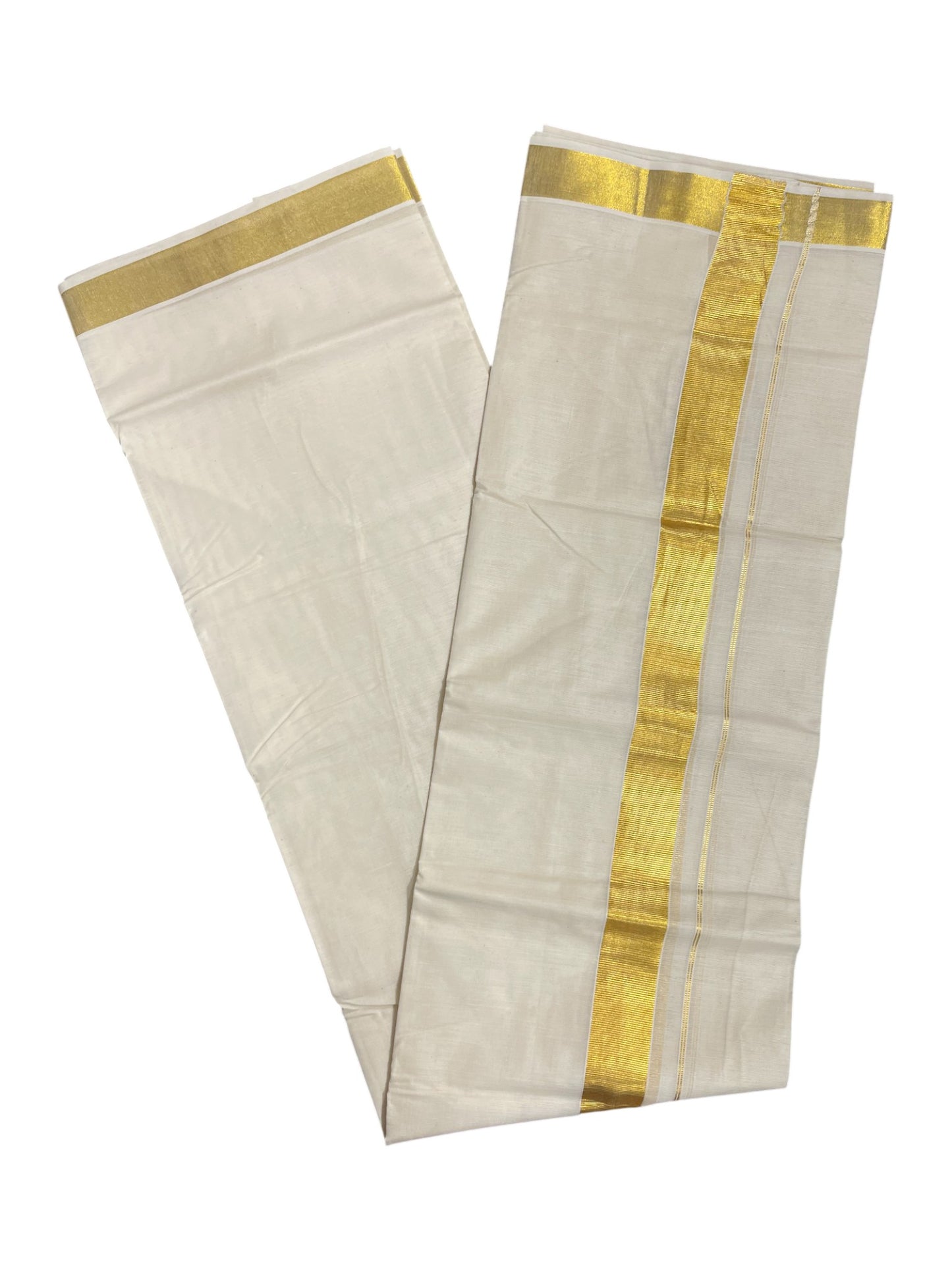 Southloom Pure Cotton  Double Mundu With Gold Kasavu Border (South Indian Kerala Dhoti)