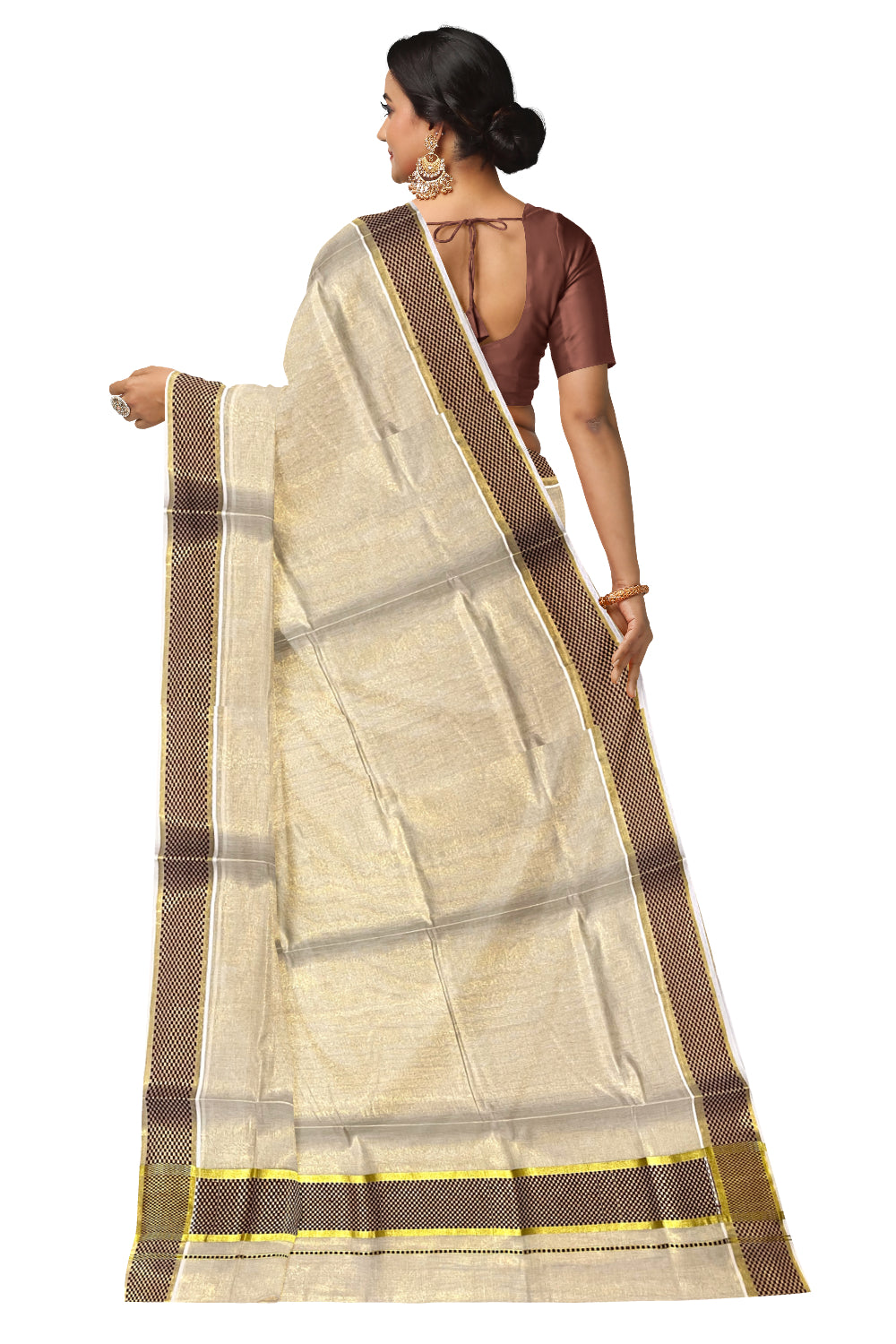 Kerala Kasavu Tissue Saree with Brown Paa Neythu Border