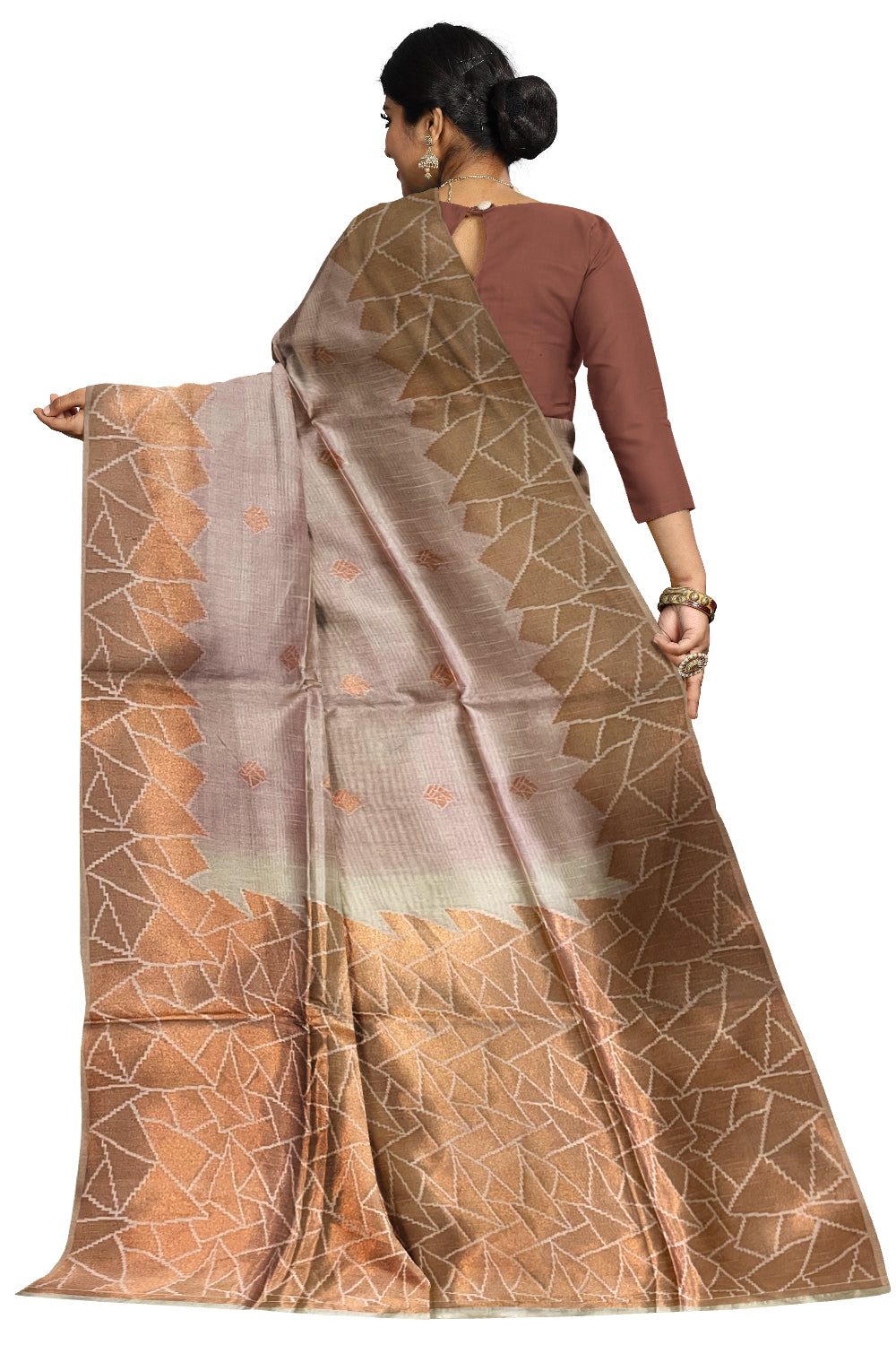 Southloom Semi Tussar Pink Copper Woven Designer Saree