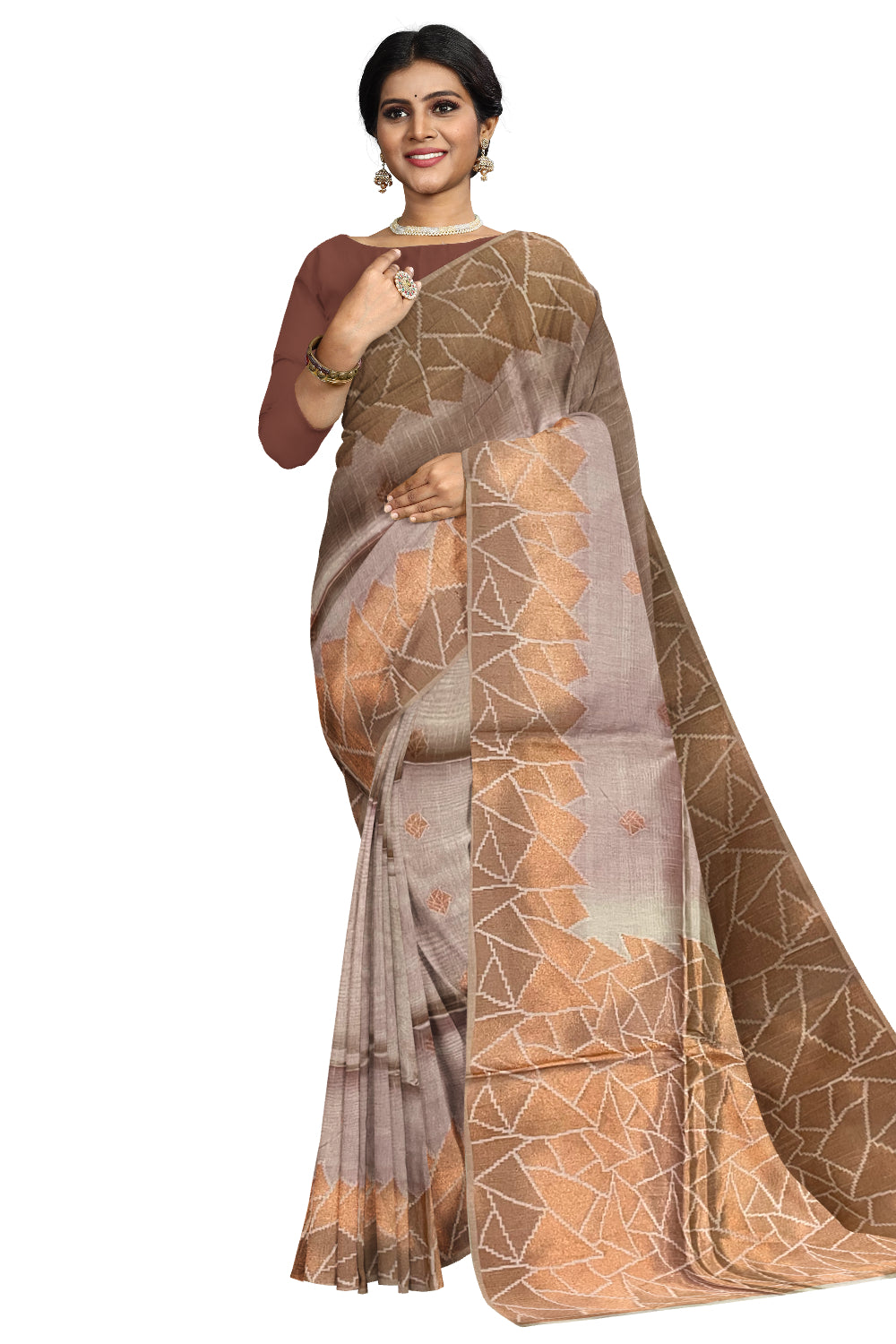 Southloom Semi Tussar Pink Copper Woven Designer Saree