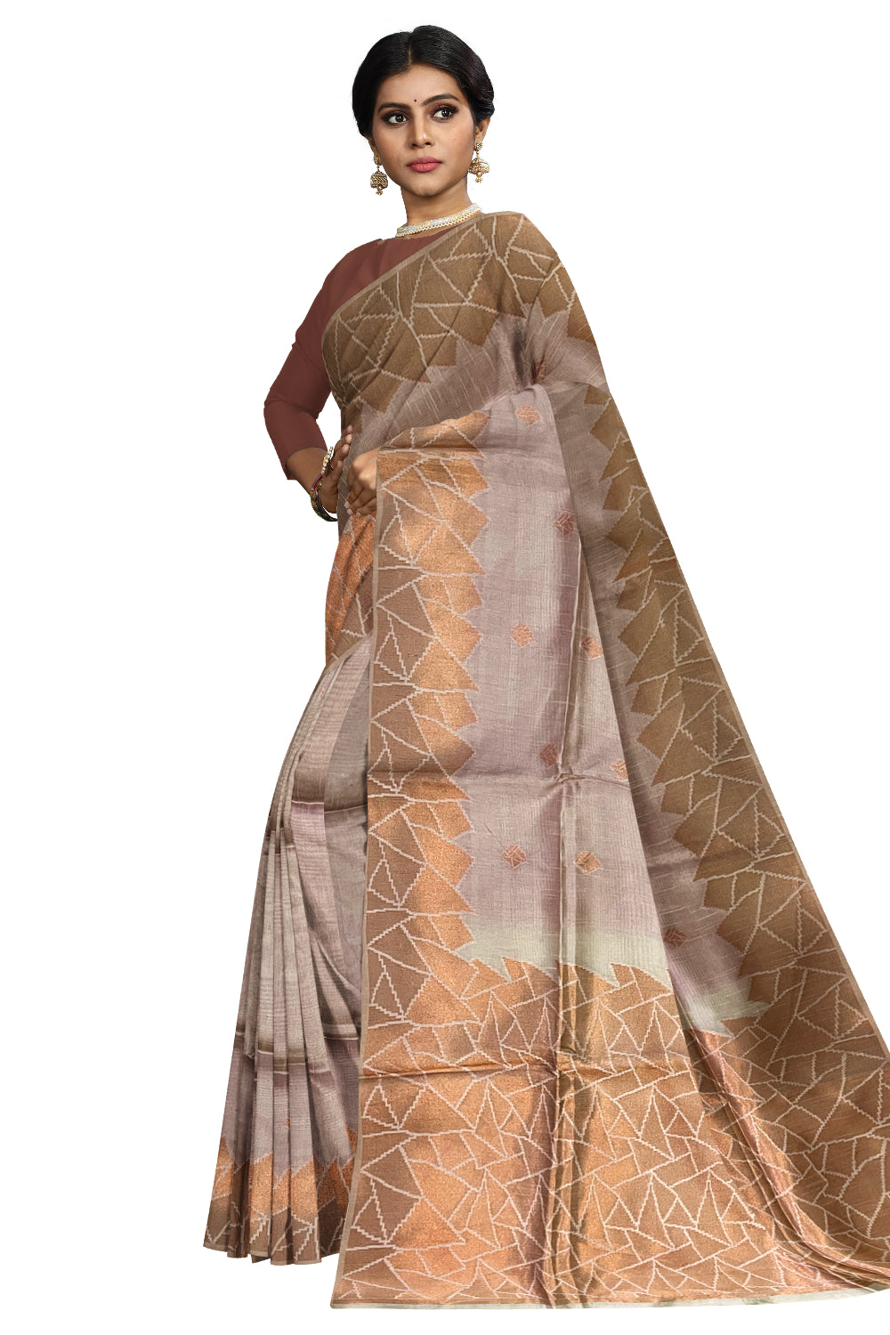 Southloom Semi Tussar Pink Copper Woven Designer Saree