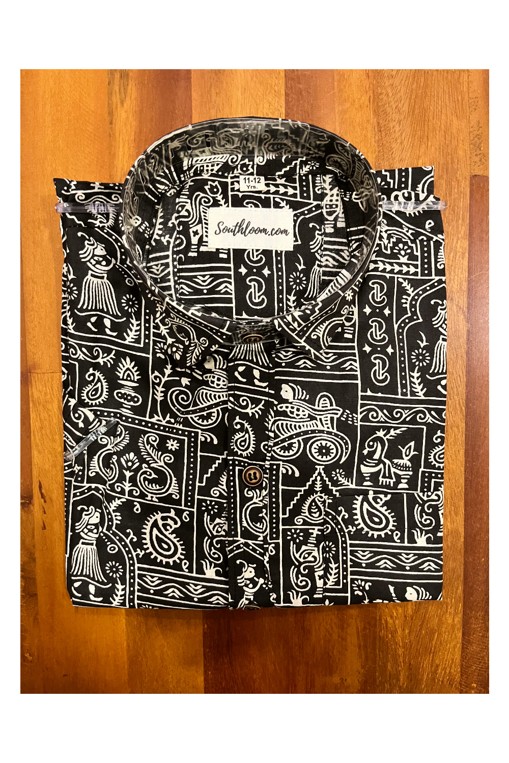 Southloom Jaipur Cotton Black Hand Block Printed Shirt For Kids (Half Sleeves)