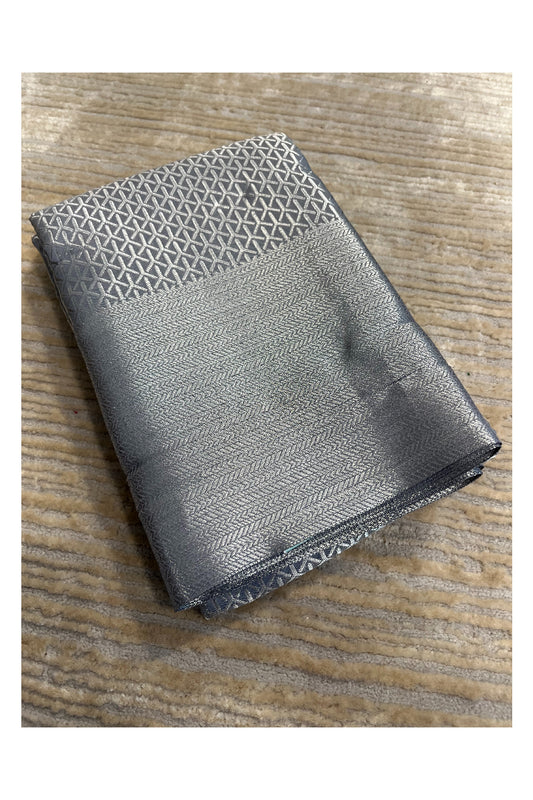 Southloom Banarasi Silver Zari Brocade Work Silk Saree in Grey Pastel Shade