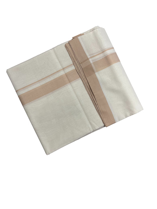 Southloom Premium Handloom Cotton Double Mundu with Beige Border